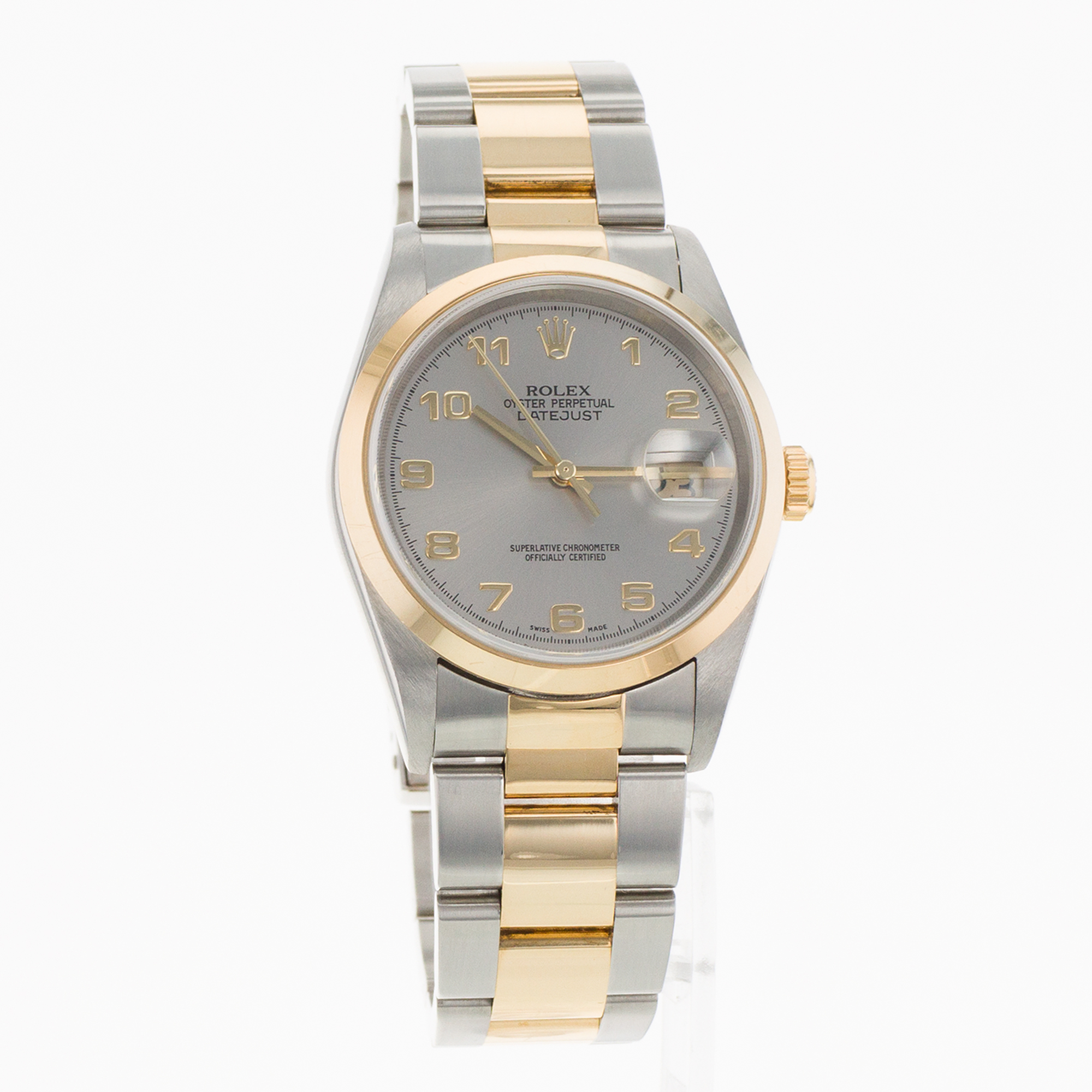 Rolex Datejust 36 16203 Grey Arabic Smooth Steel Yellow Gold Mens Watch 2000 thumbnail 8