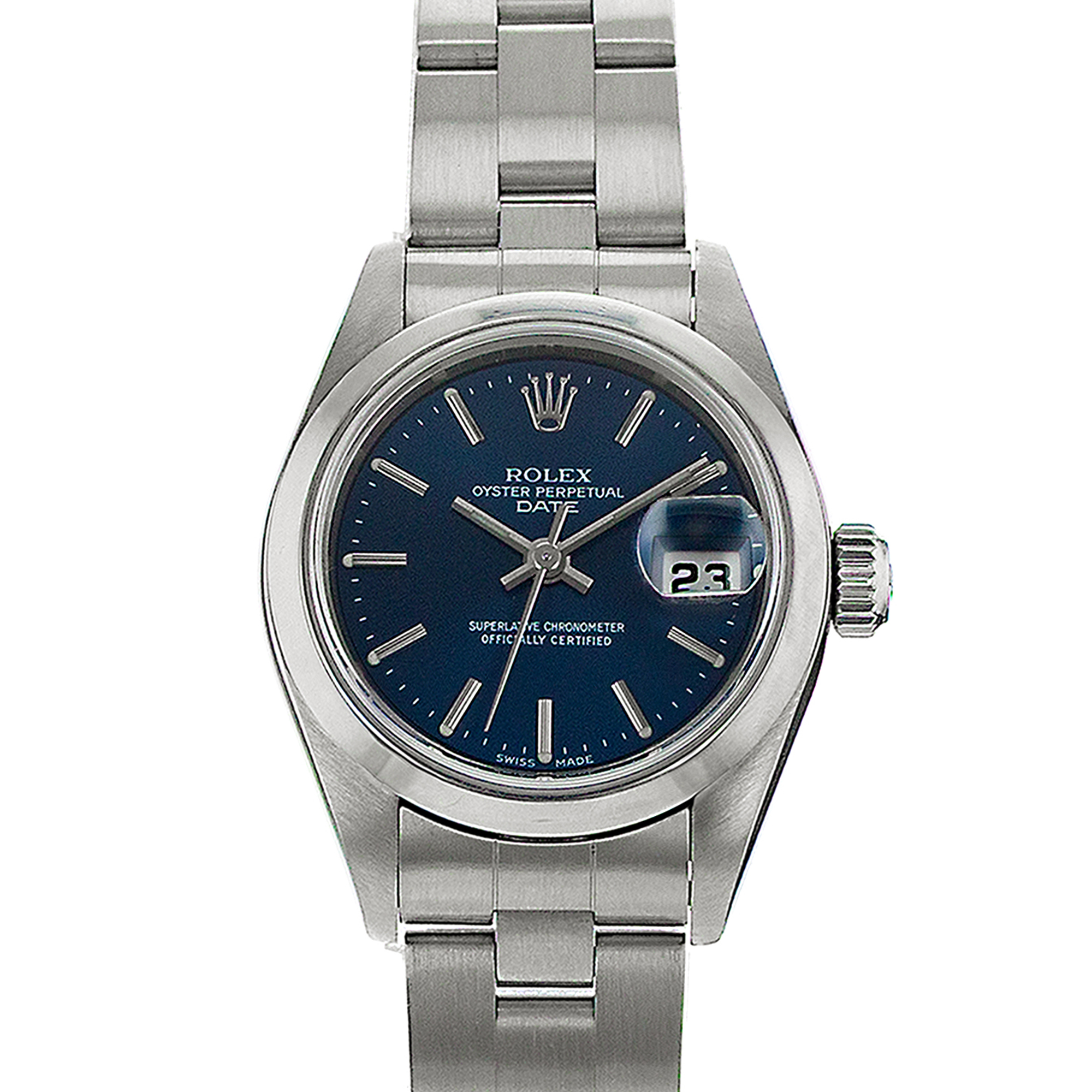 Rolex Oyster Perpetual Lady Date 69160 26mm Blue Index Steel Oyster Ladies Watch thumbnail 1