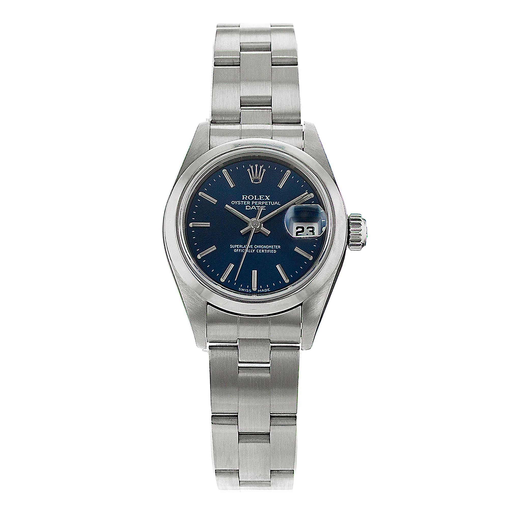 Rolex Oyster Perpetual Lady Date 69160 26mm Blue Index Steel Oyster Ladies Watch thumbnail 2