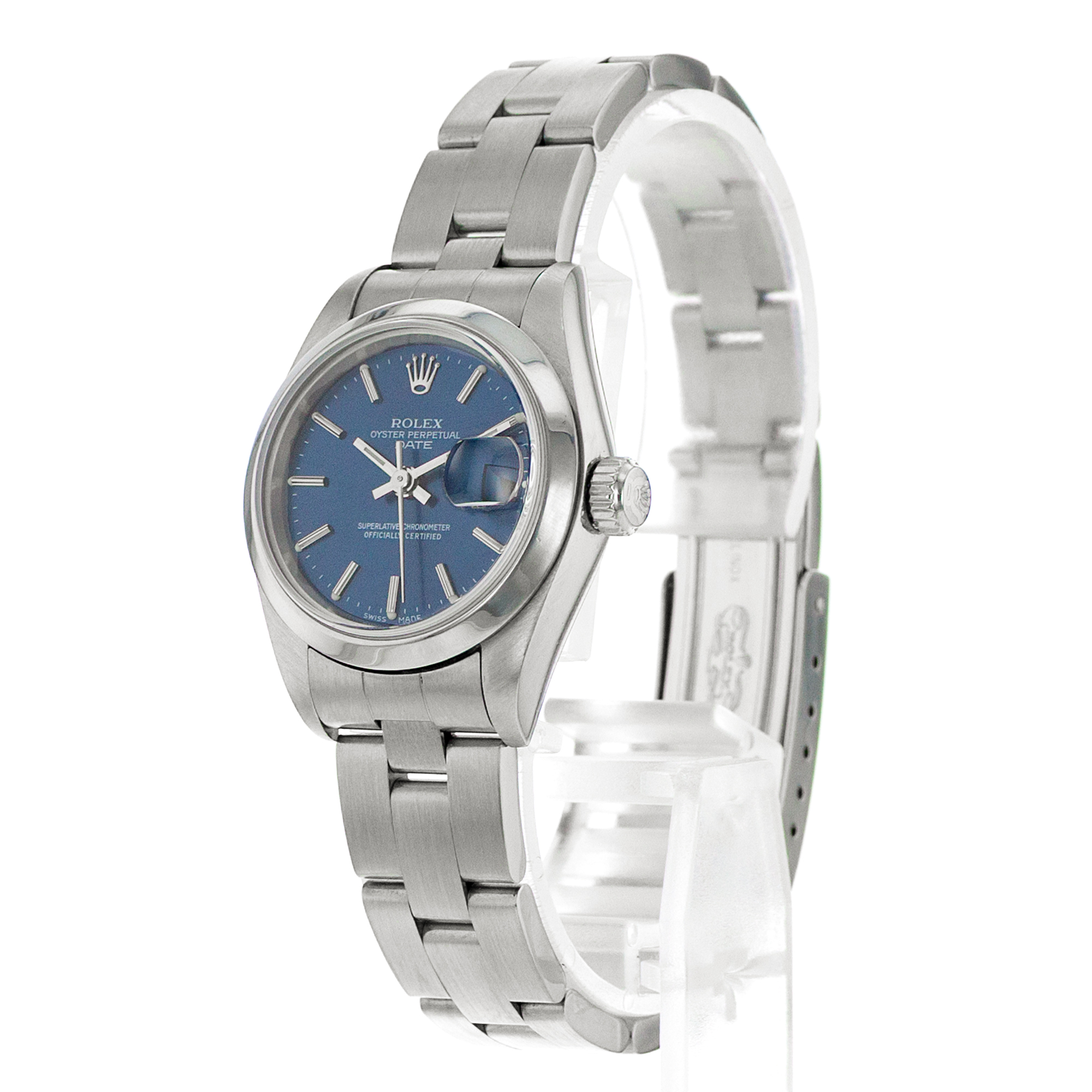 Rolex Oyster Perpetual Lady Date 69160 26mm Blue Index Steel Oyster Ladies Watch thumbnail 4