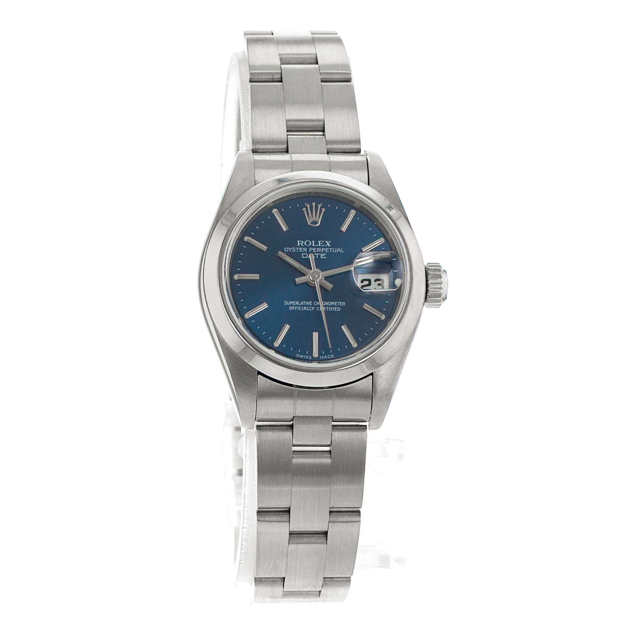 Rolex Oyster Perpetual Lady Date 69160 26mm Blue Index Steel Oyster Ladies Watch thumbnail 8