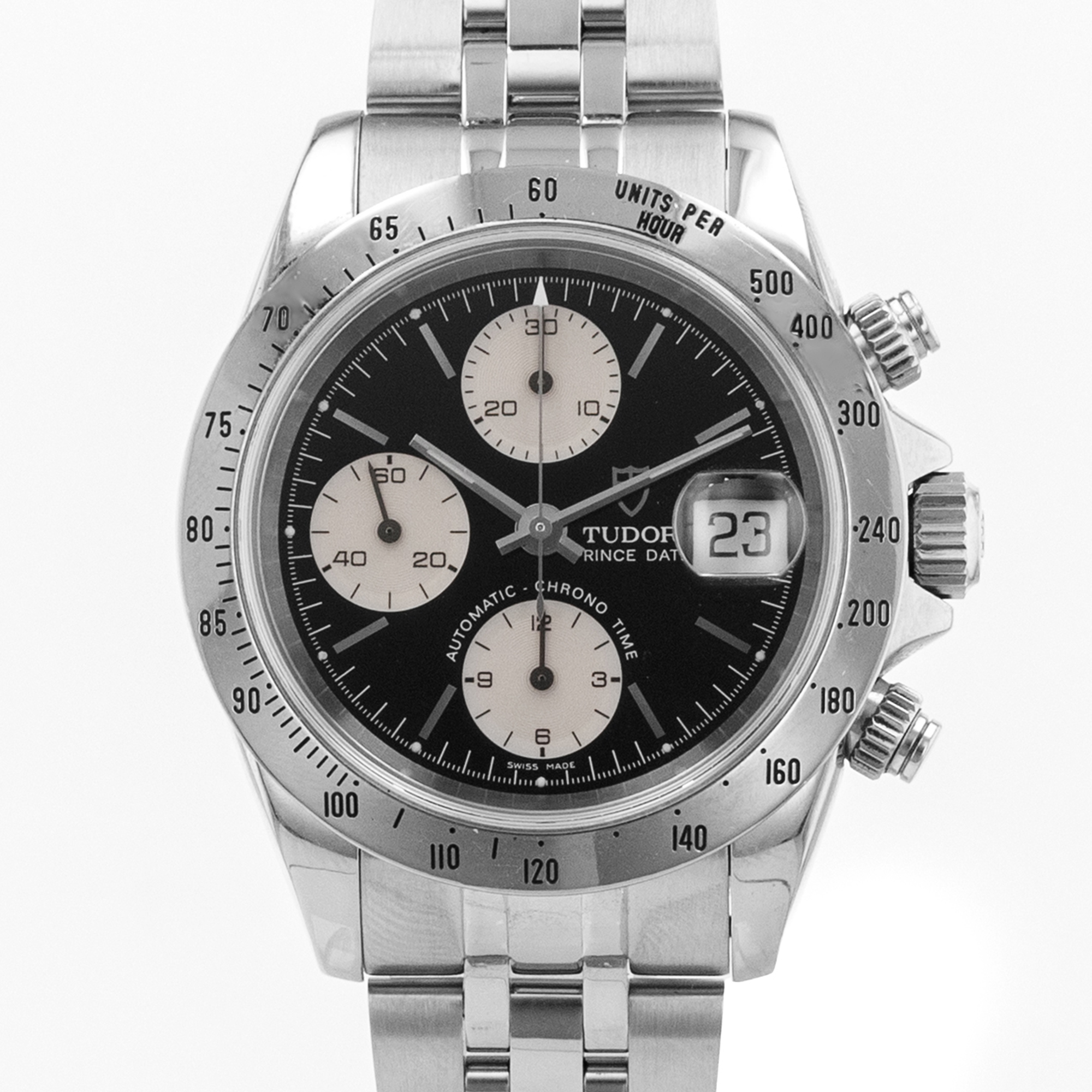 Tudor Prince Date 79280 40mm Black Panda Chronograph Stainless Steel Mens Watch thumbnail 1