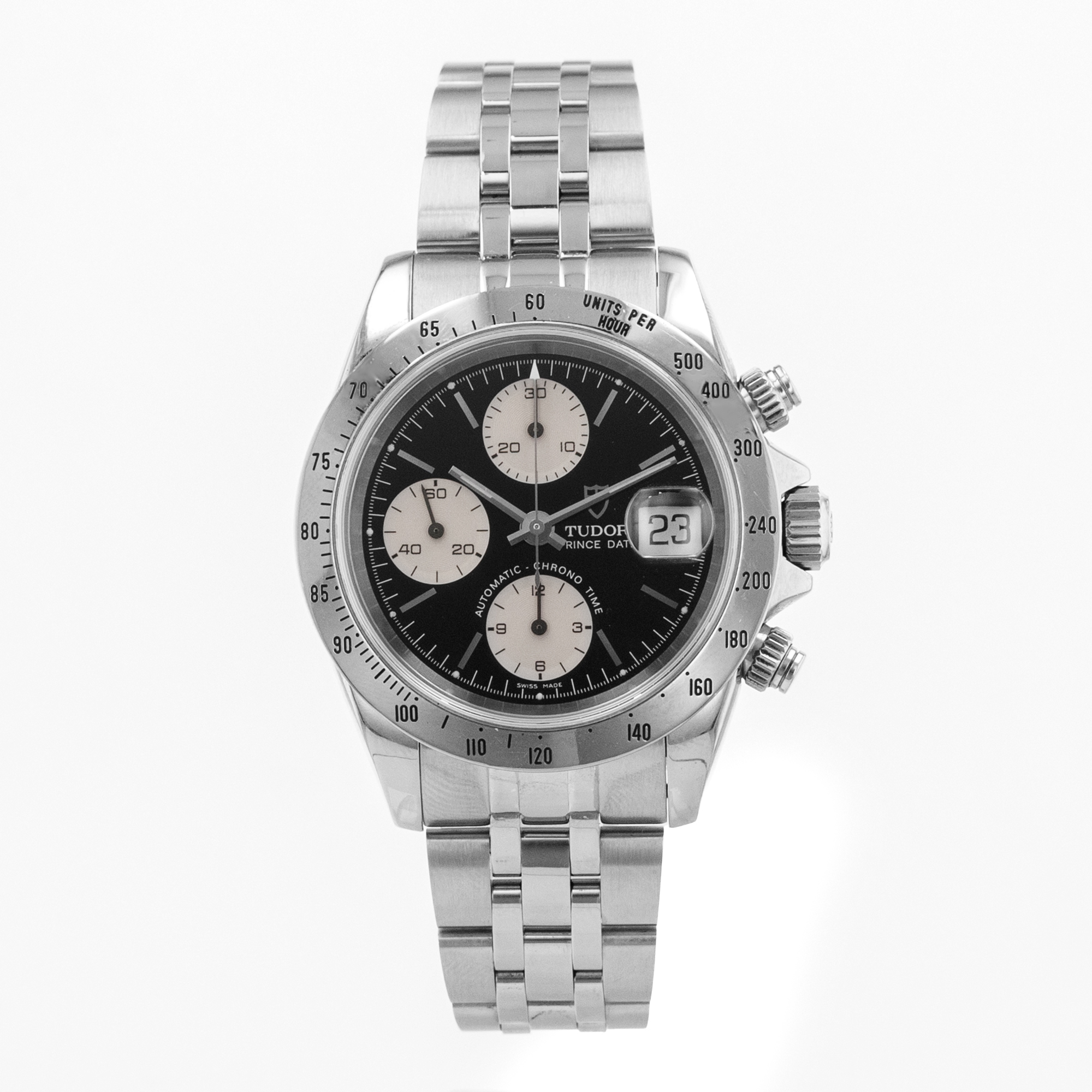 Tudor Prince Date 79280 40mm Black Panda Chronograph Stainless Steel Mens Watch thumbnail 2