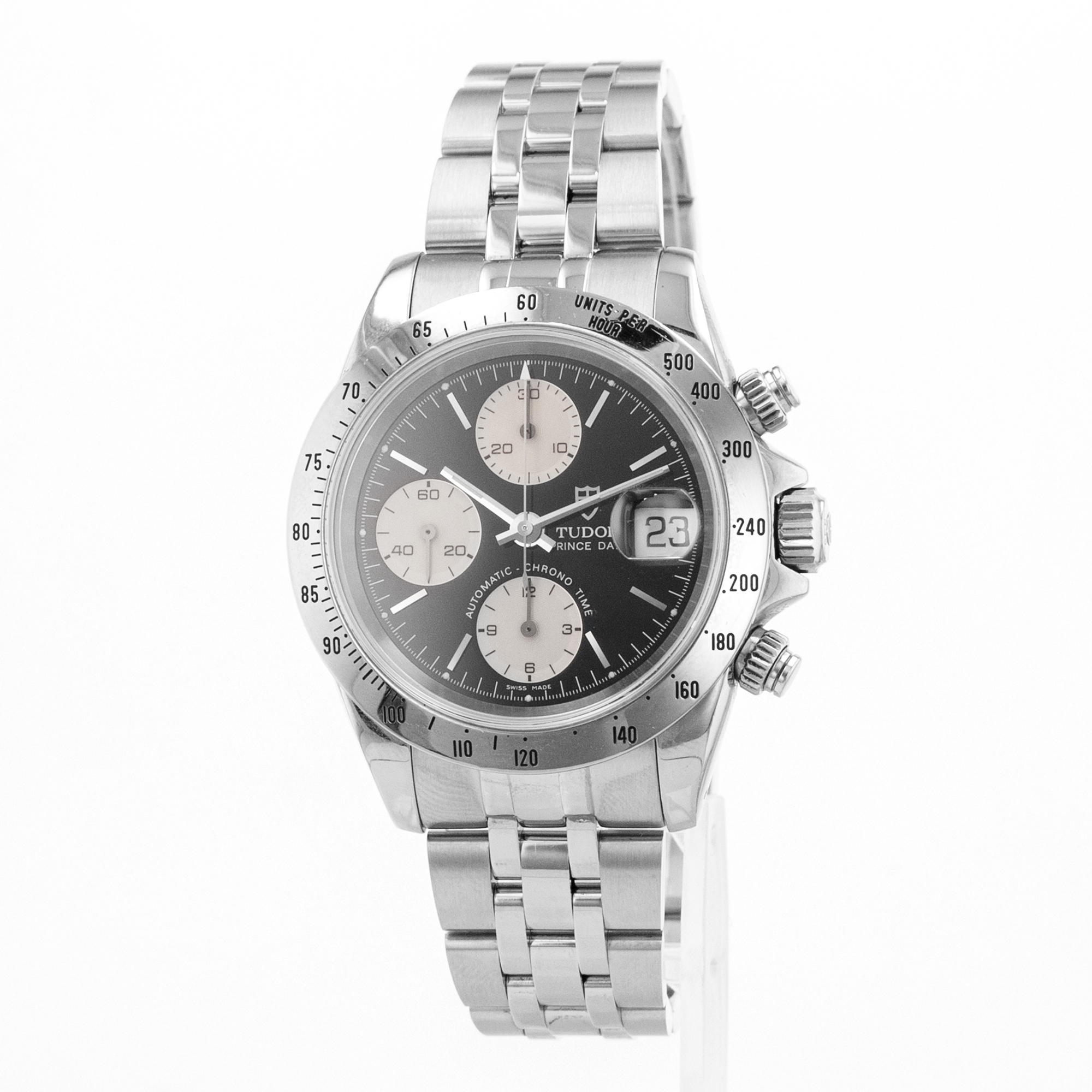 Tudor Prince Date 79280 40mm Black Panda Chronograph Stainless Steel Mens Watch thumbnail 3