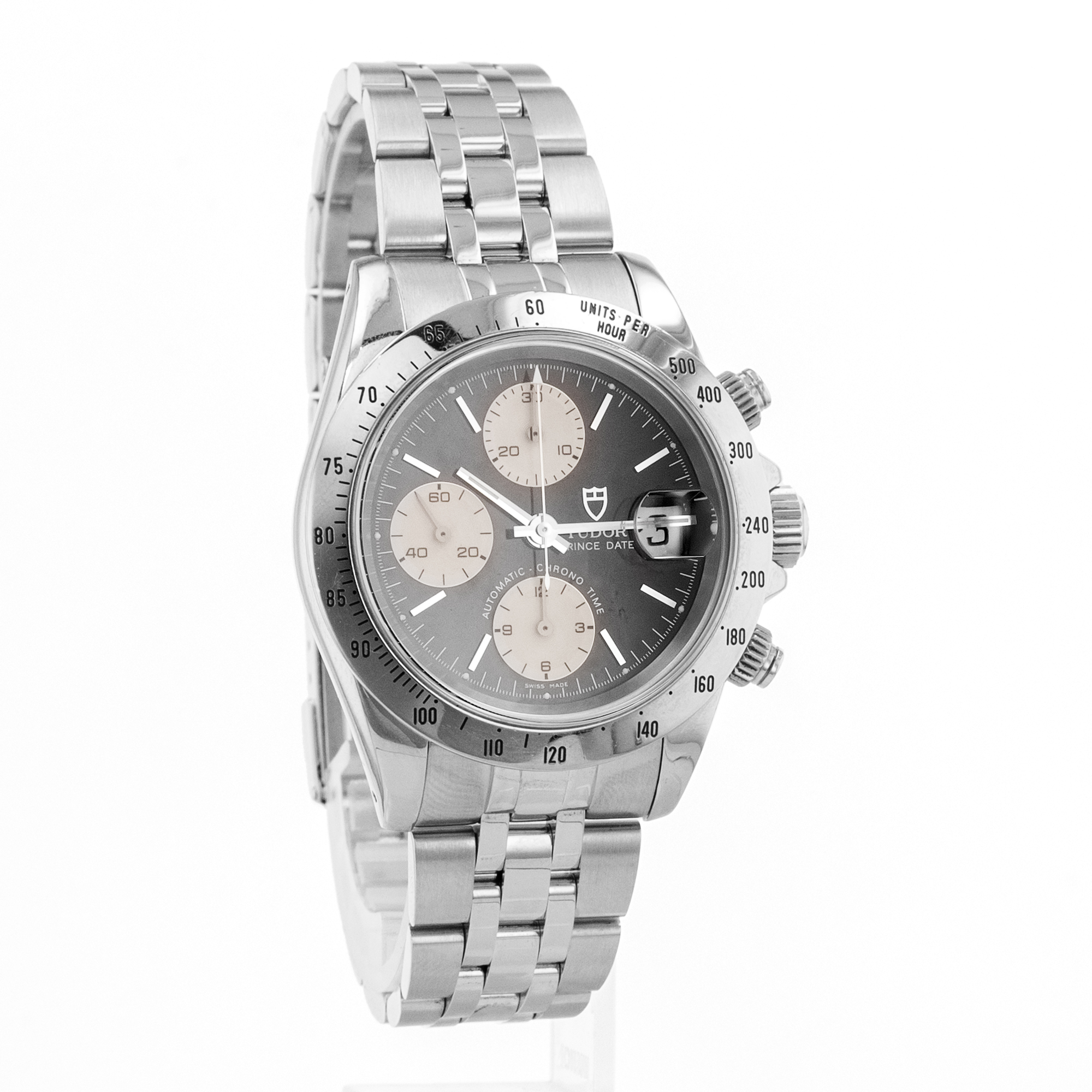 Tudor Prince Date 79280 40mm Black Panda Chronograph Stainless Steel Mens Watch thumbnail 8
