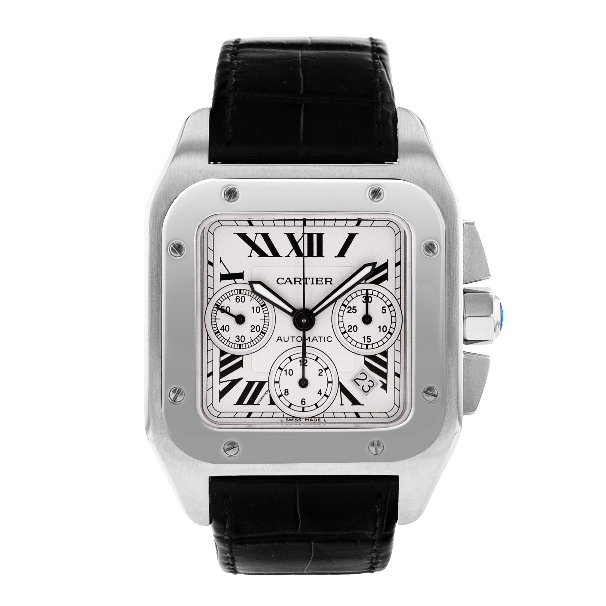 Cartier Santos 100 W20090X8 2740 41mm Silver Roman Steel Chronograph Mens Watch thumbnail 2