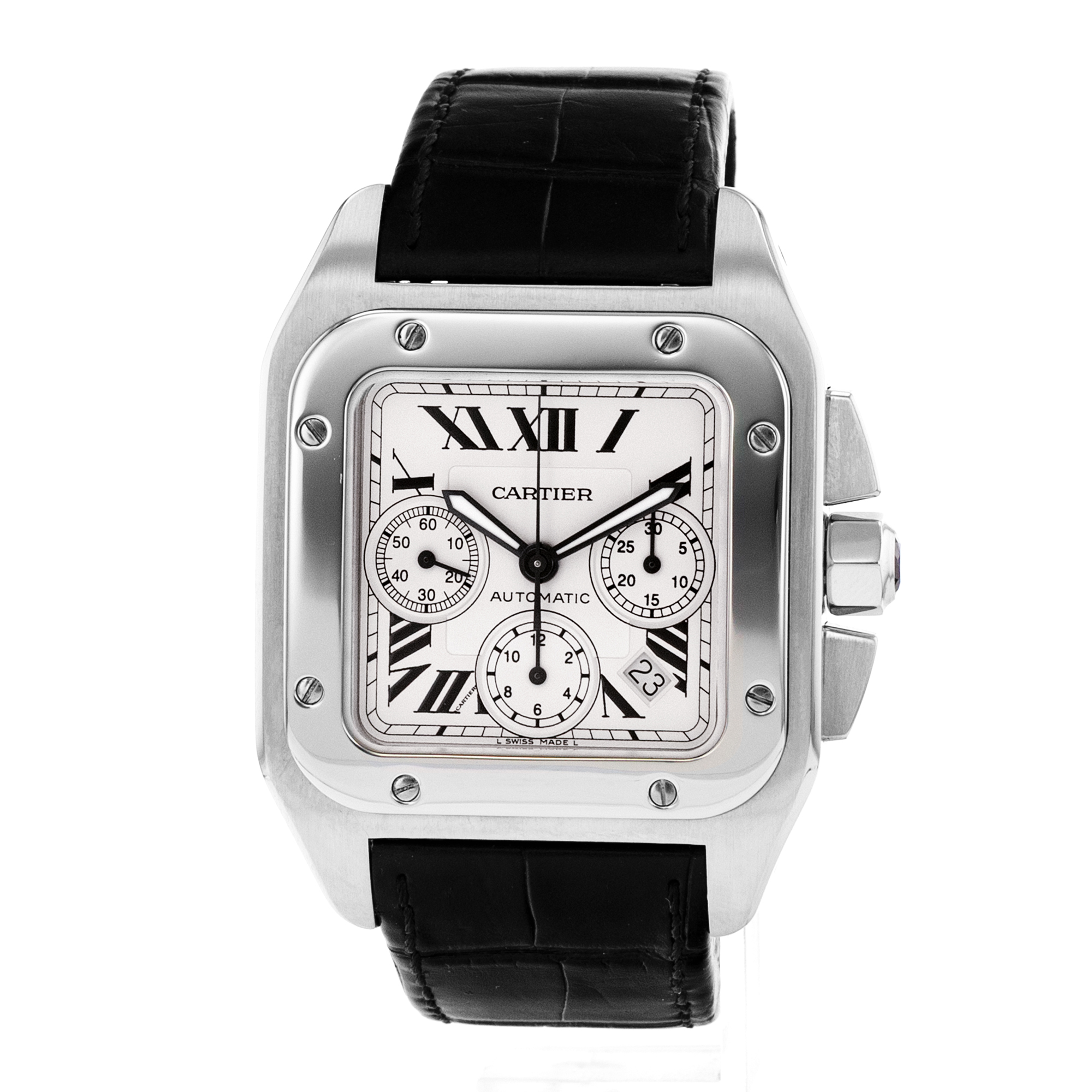 Cartier Santos 100 W20090X8 2740 41mm Silver Roman Steel Chronograph Mens Watch thumbnail 3