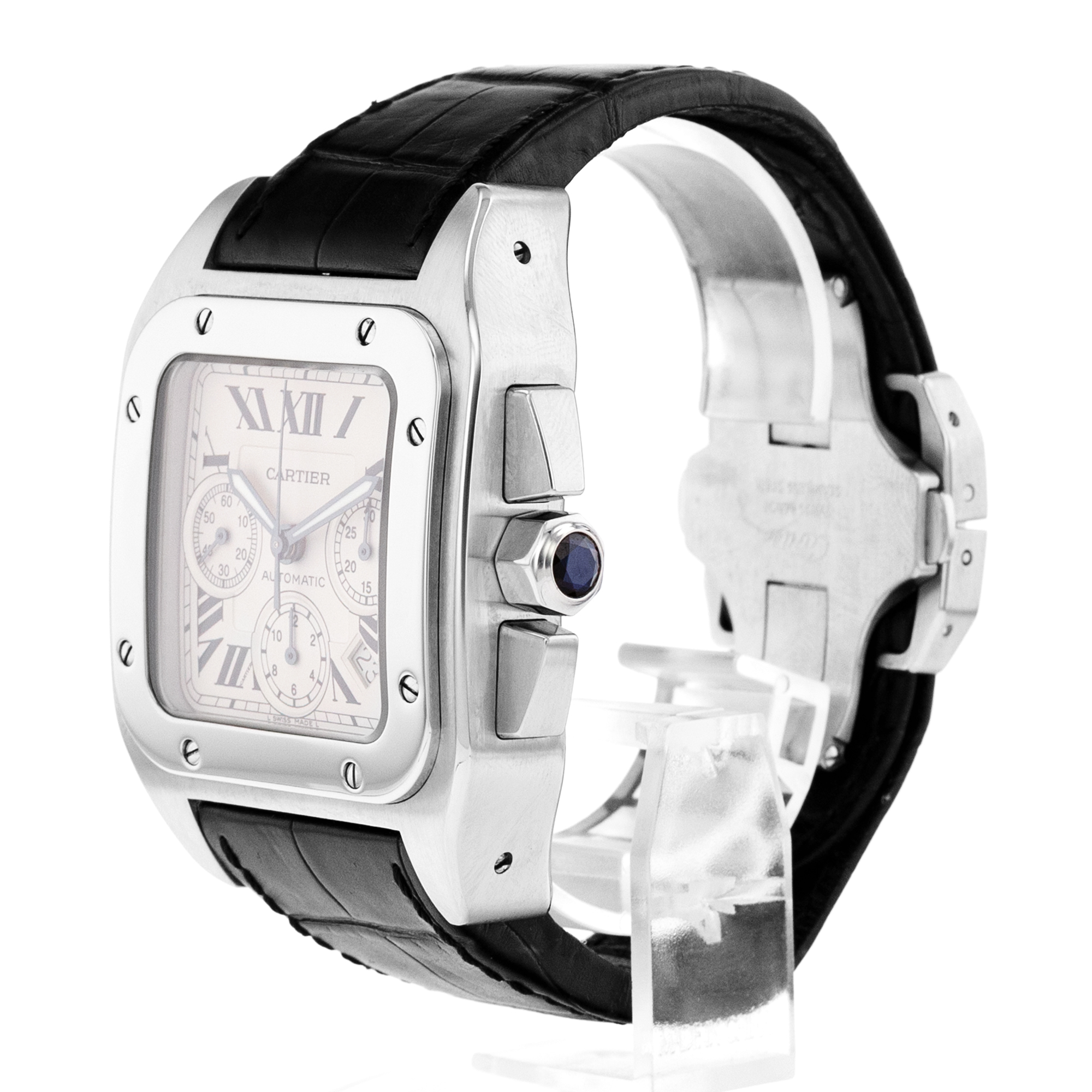 Cartier Santos 100 W20090X8 2740 41mm Silver Roman Steel Chronograph Mens Watch thumbnail 4