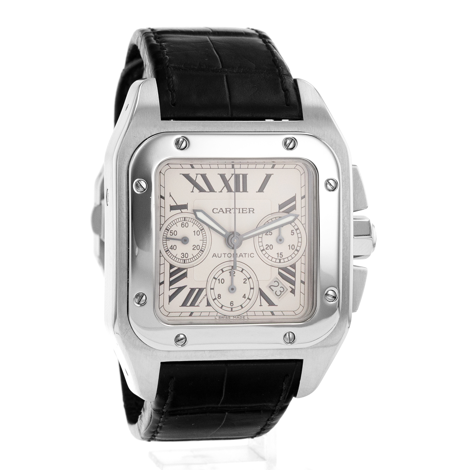 Cartier Santos 100 W20090X8 2740 41mm Silver Roman Steel Chronograph Mens Watch thumbnail 8