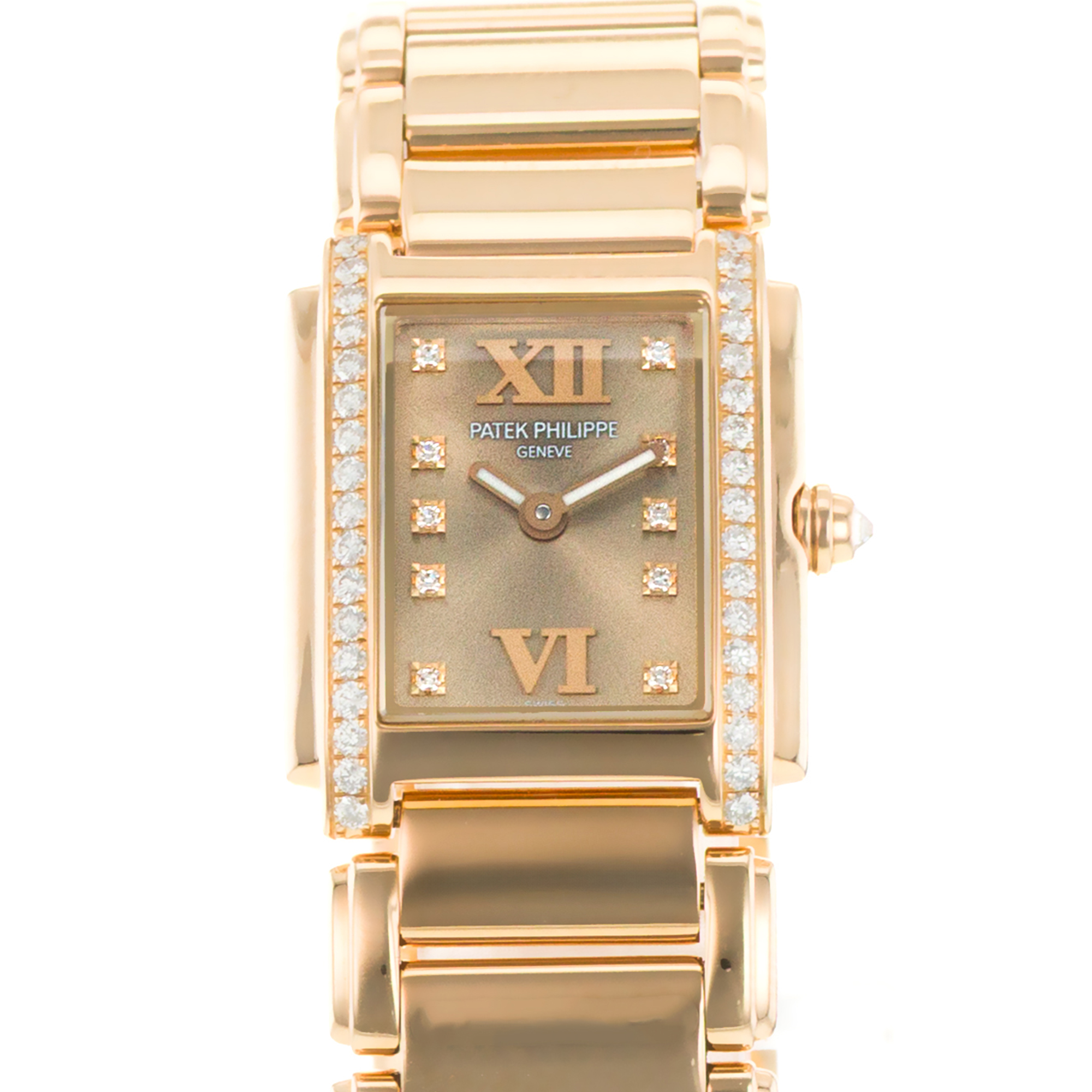 Patek Philippe Twenty~4 4908 22mm Brown Factory Diamonds Rose Gold Ladies Watch thumbnail 1