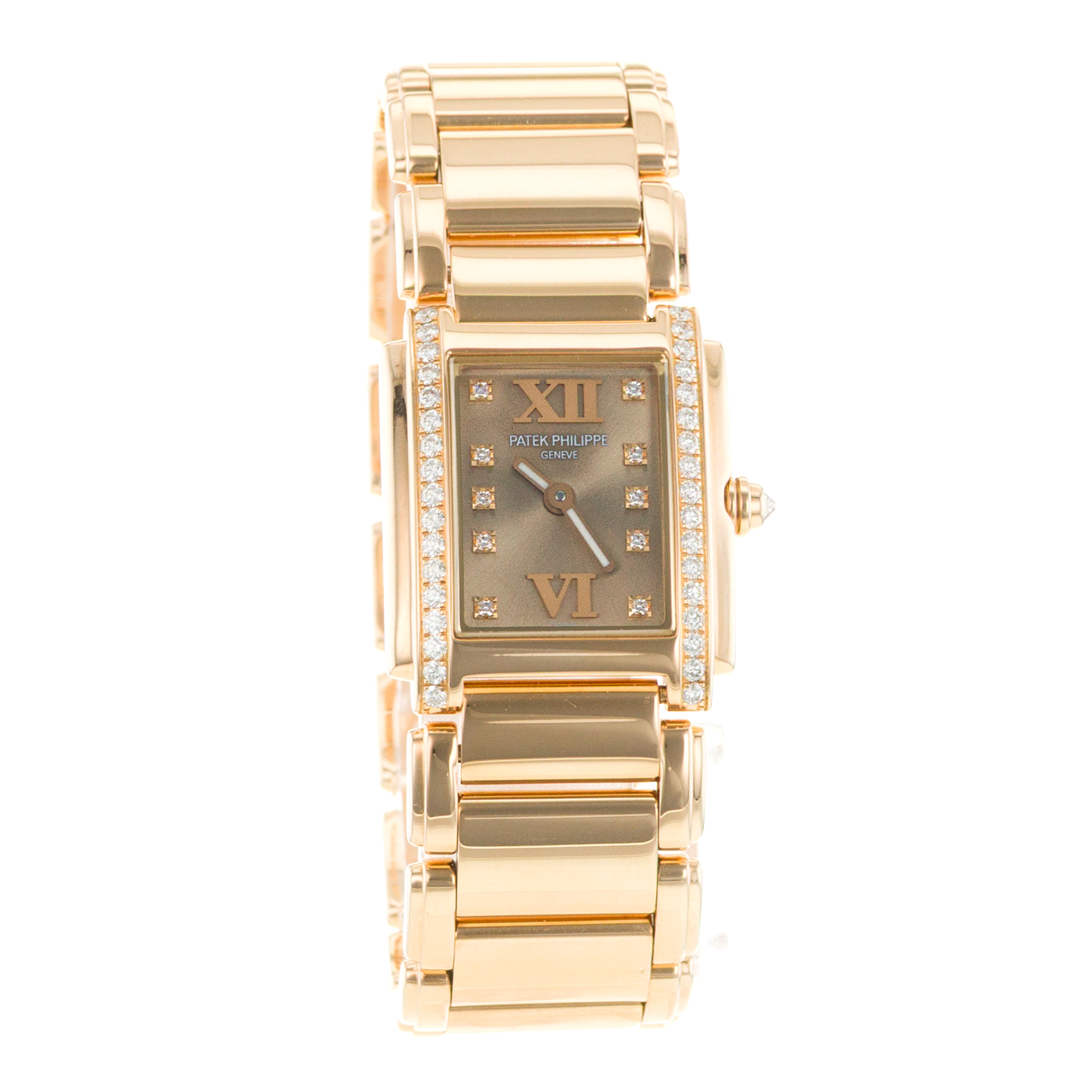 Patek Philippe Twenty~4 4908 22mm Brown Factory Diamonds Rose Gold Ladies Watch thumbnail 9