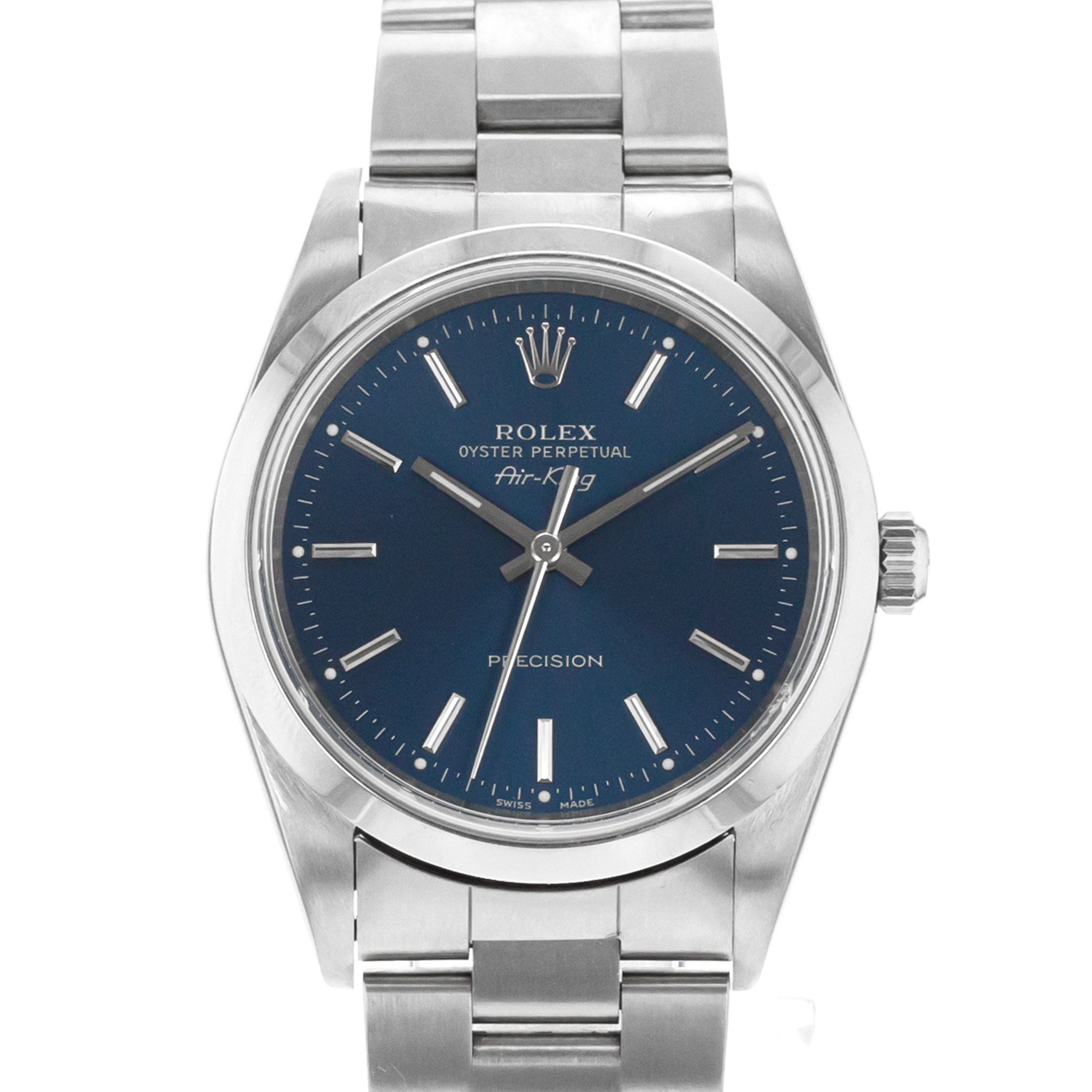 Rolex Air King 14000M 34mm Blue Index Stick Steel Smooth Oyster Mens Watch 2000 thumbnail 1