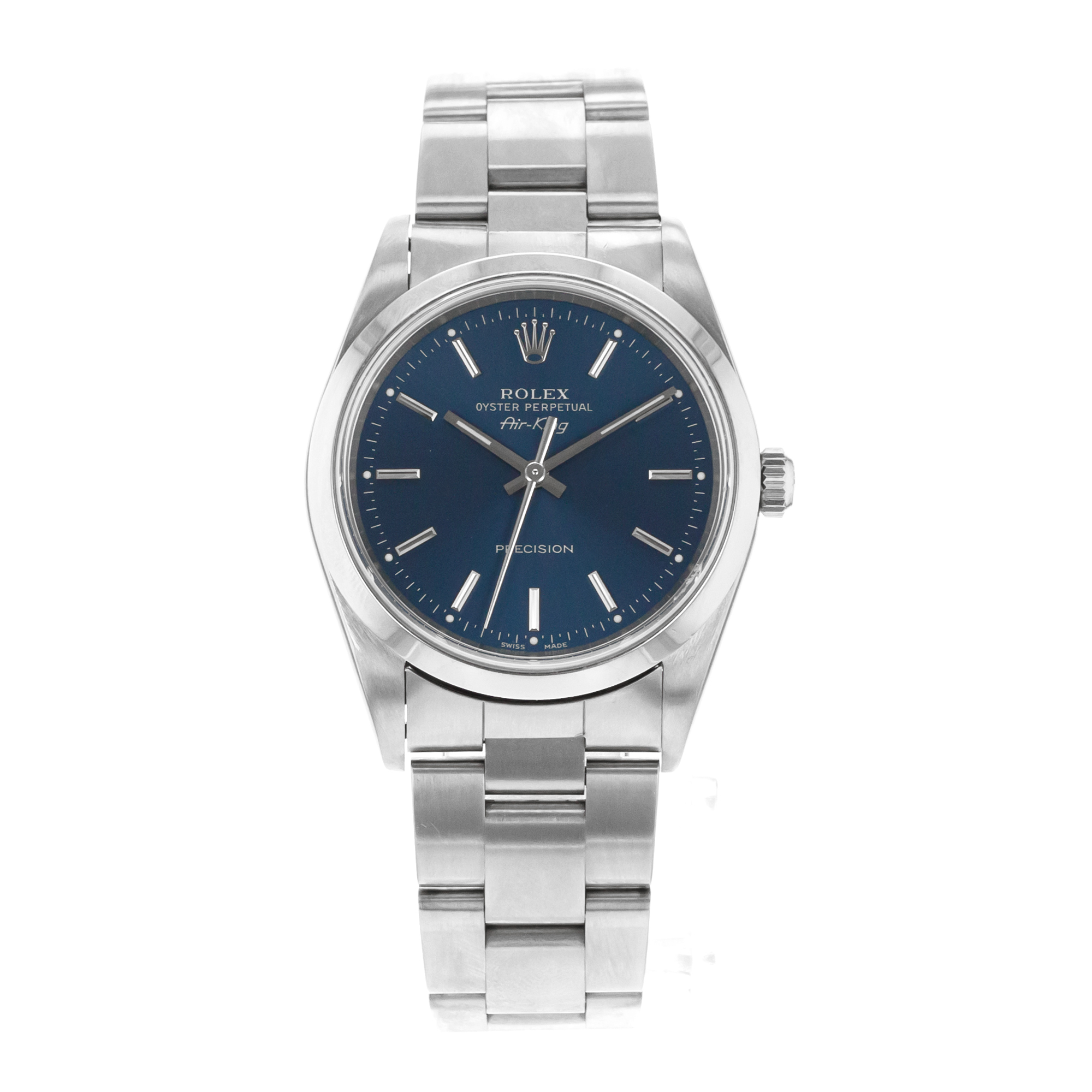 Rolex Air King 14000M 34mm Blue Index Stick Steel Smooth Oyster Mens Watch 2000 thumbnail 2