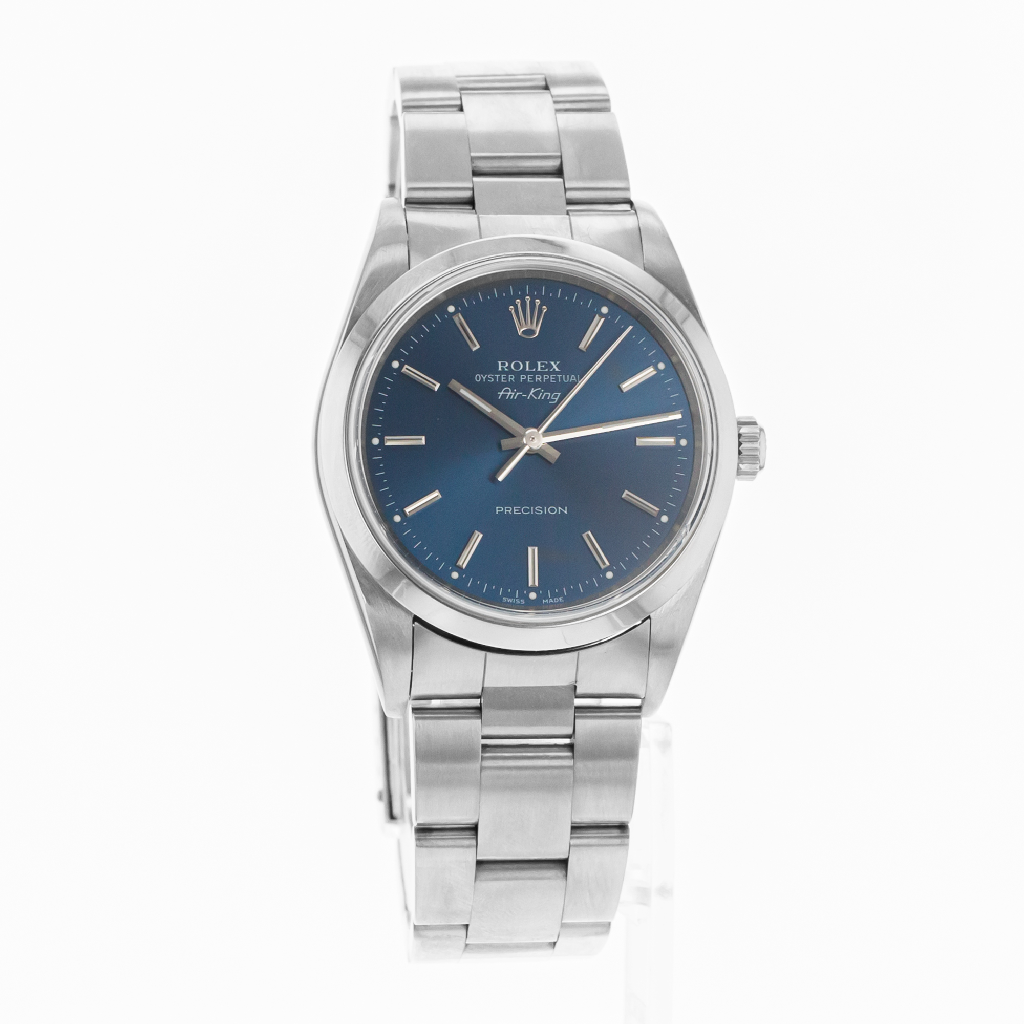 Rolex Air King 14000M 34mm Blue Index Stick Steel Smooth Oyster Mens Watch 2000 thumbnail 9