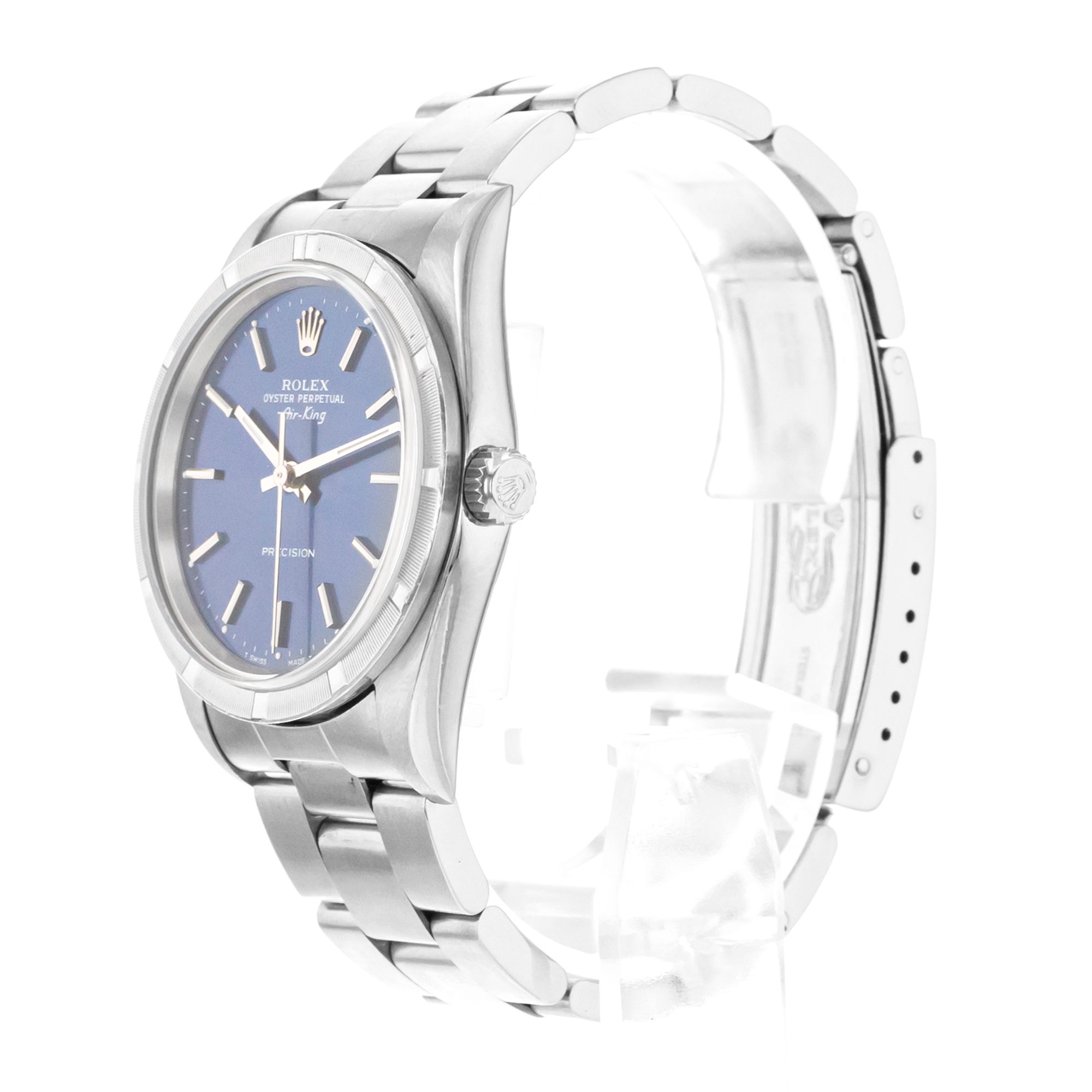 Rolex Air King 14010M 34mm Blue Index Steel Engine Turned Oyster Mens Watch 2003 thumbnail 5