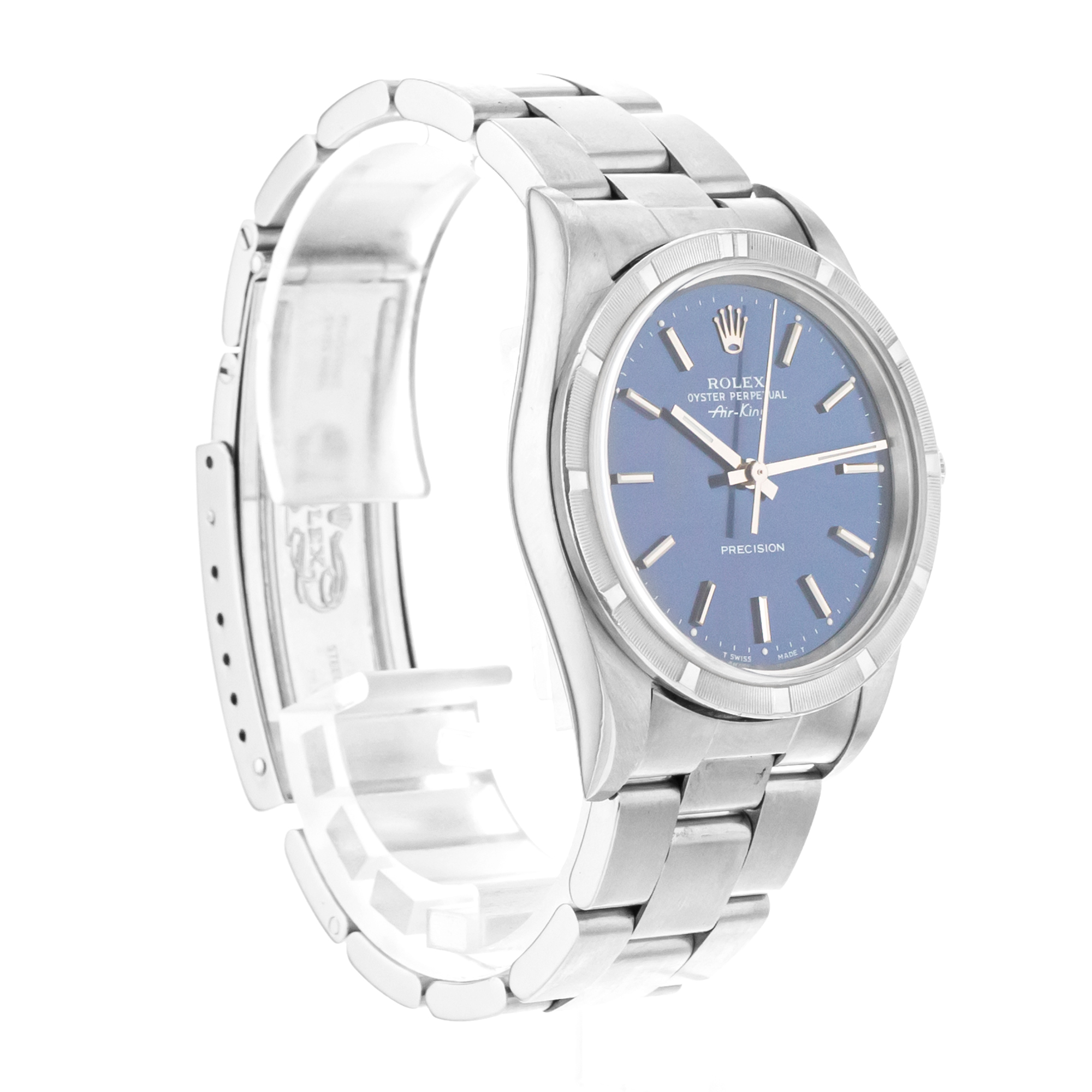 Rolex Air King 14010M 34mm Blue Index Steel Engine Turned Oyster Mens Watch 2003 thumbnail 8