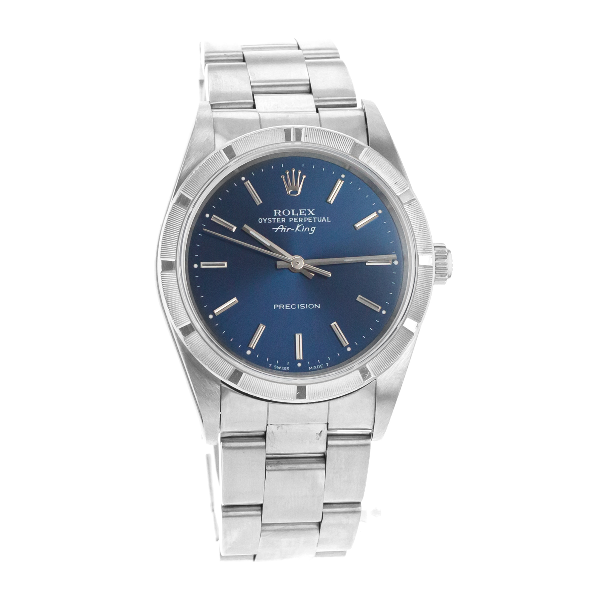Rolex Air King 14010M 34mm Blue Index Steel Engine Turned Oyster Mens Watch 2003 thumbnail 9