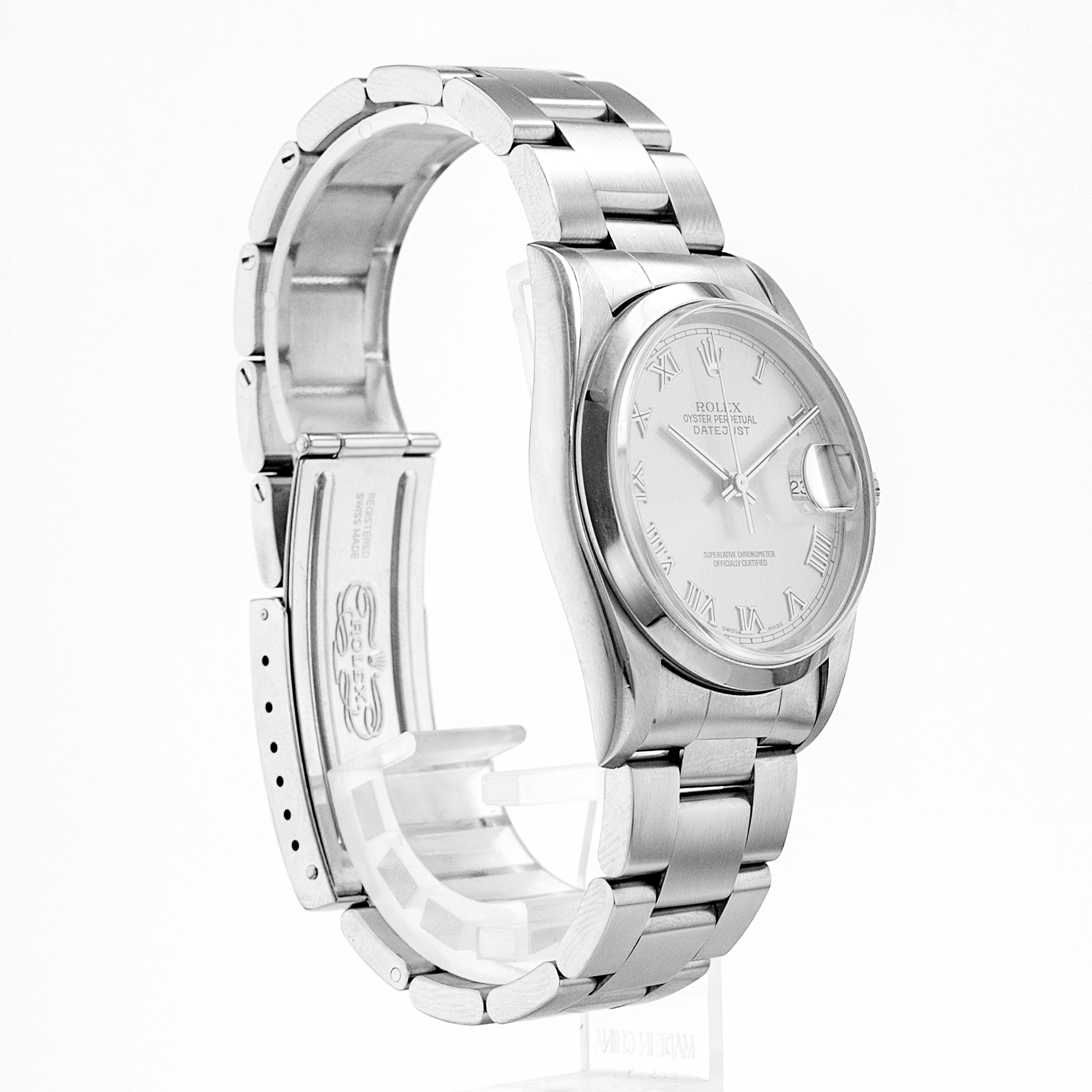 Rolex Datejust 36 16200 Silver Roman Smooth Steel Oyster Mens Watch 2001 Papers thumbnail 6