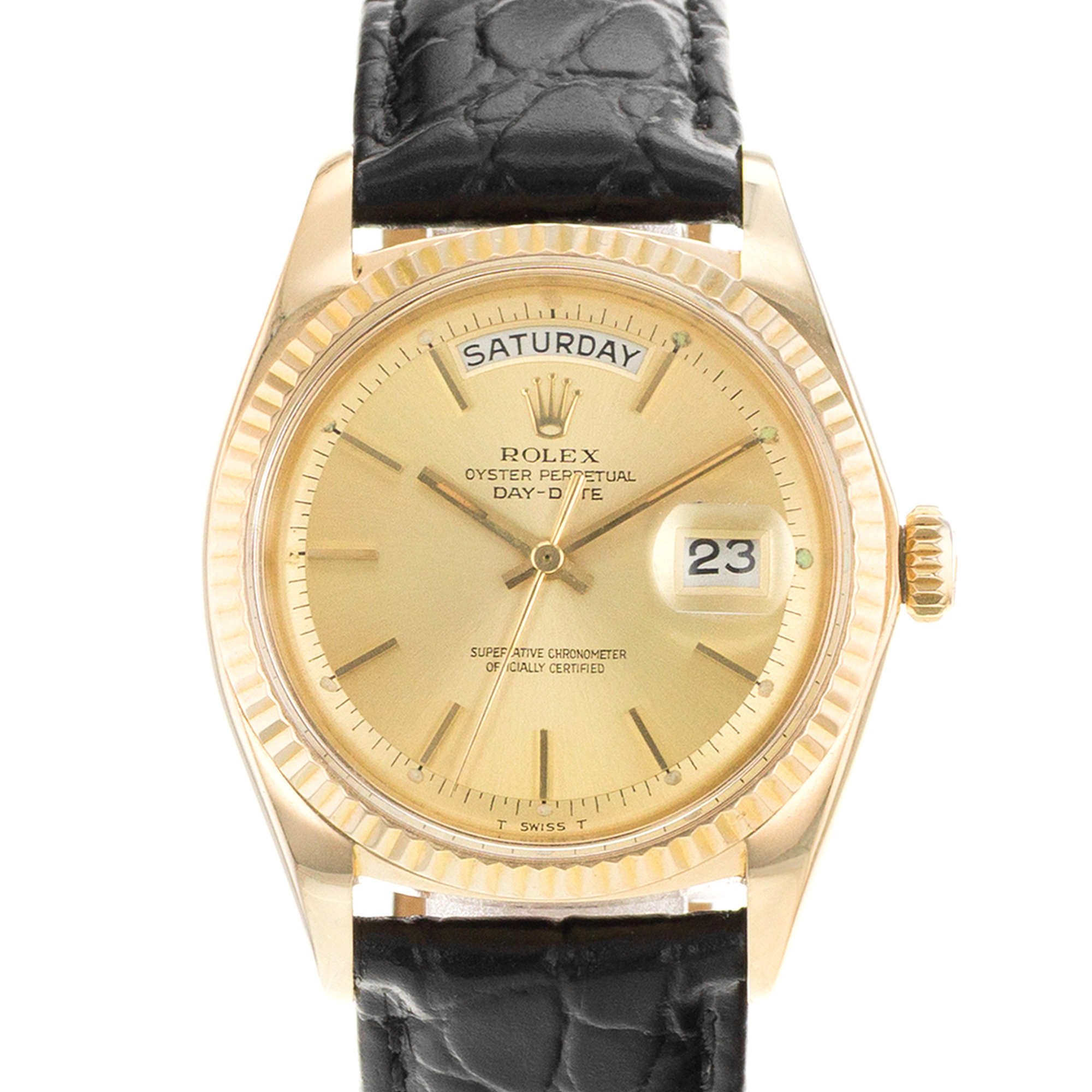 Rolex Day-Date 36 1803 Vintage Yellow Index Gold Leather Automatic Mens Watch thumbnail 1