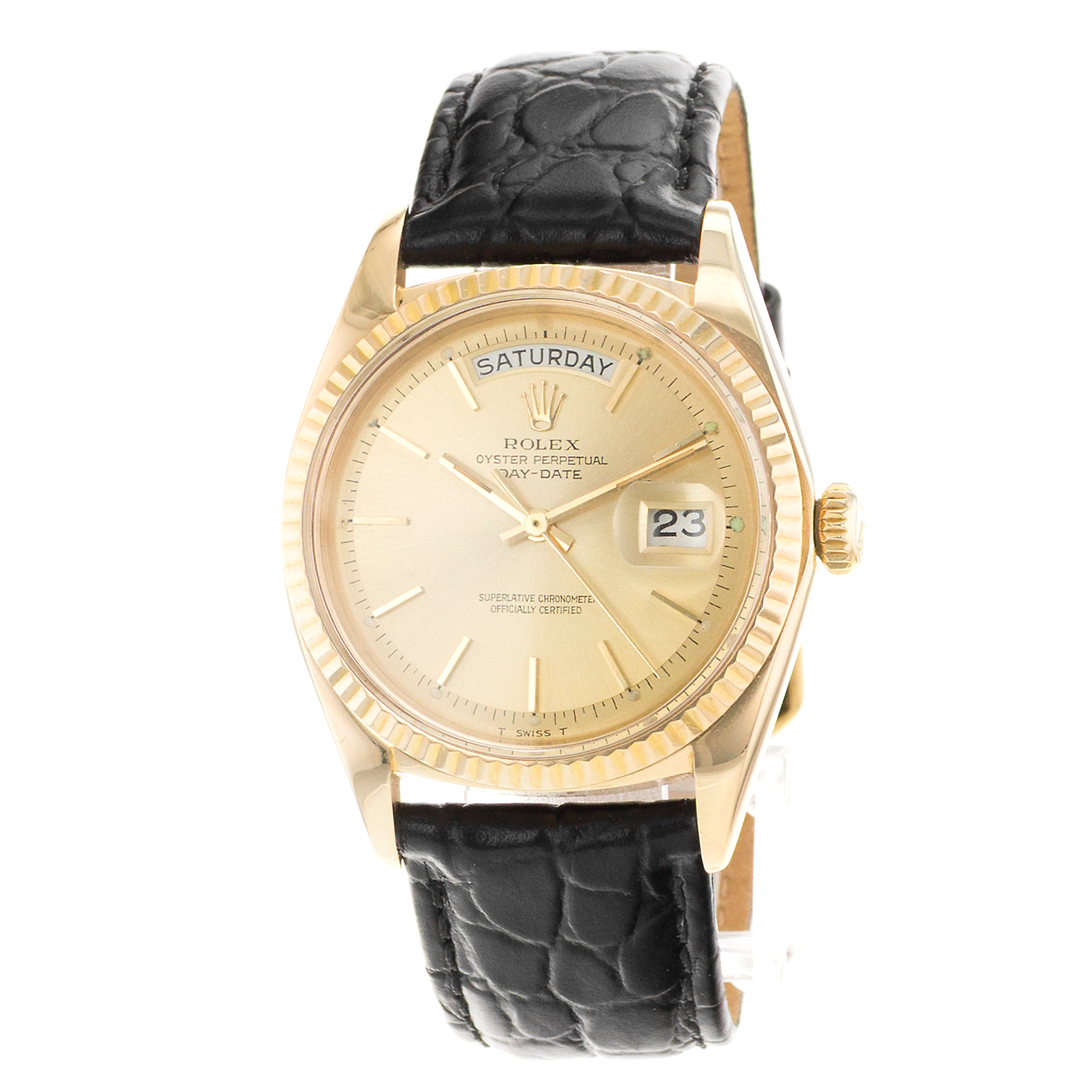 Rolex Day-Date 36 1803 Vintage Yellow Index Gold Leather Automatic Mens Watch thumbnail 3