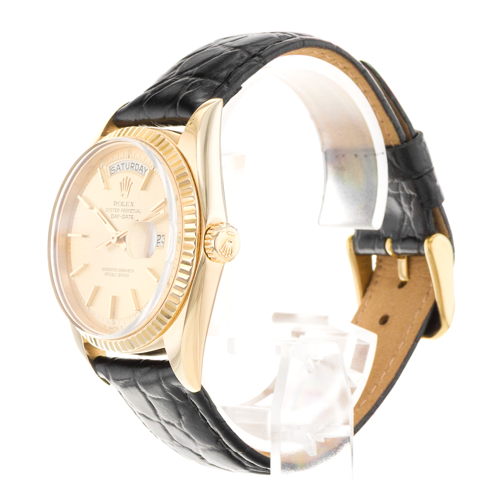 Rolex Day-Date 36 1803 Vintage Yellow Index Gold Leather Automatic Mens Watch thumbnail 4