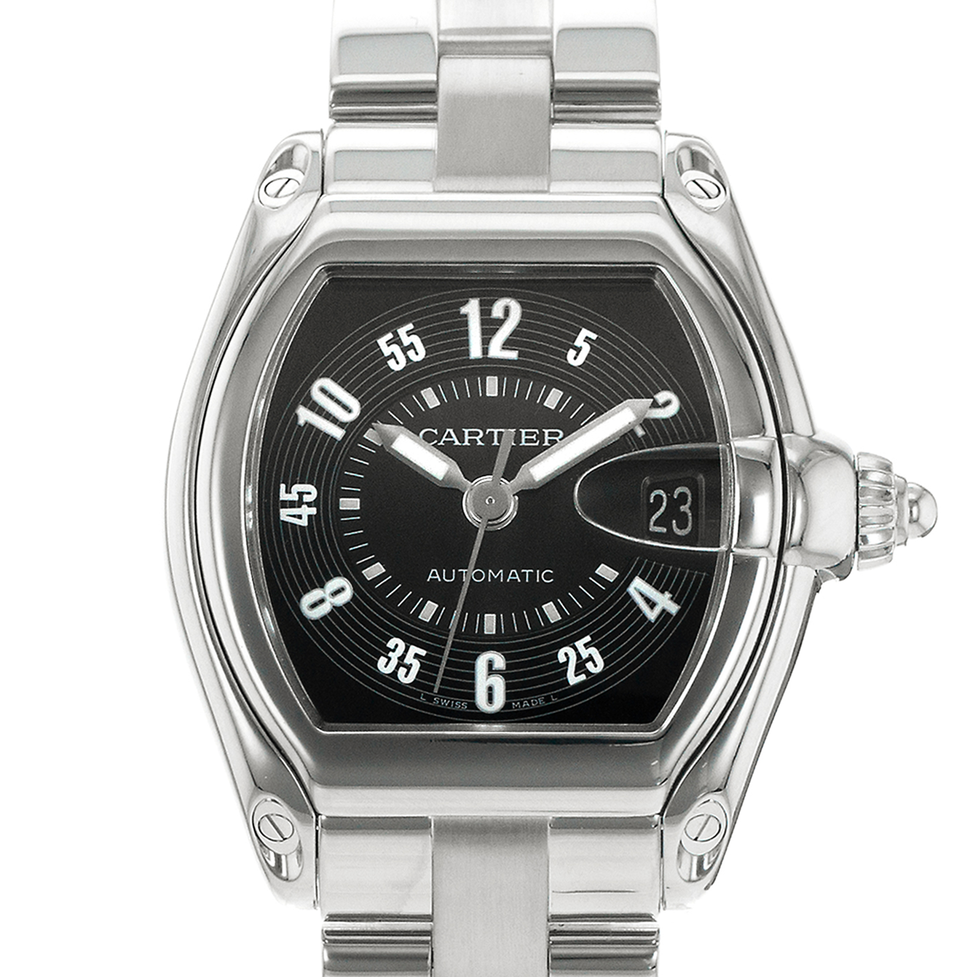 Cartier Roadster W62004V3 2510 37mm Large Blue Arabic Date Steel Mens Watch thumbnail 1