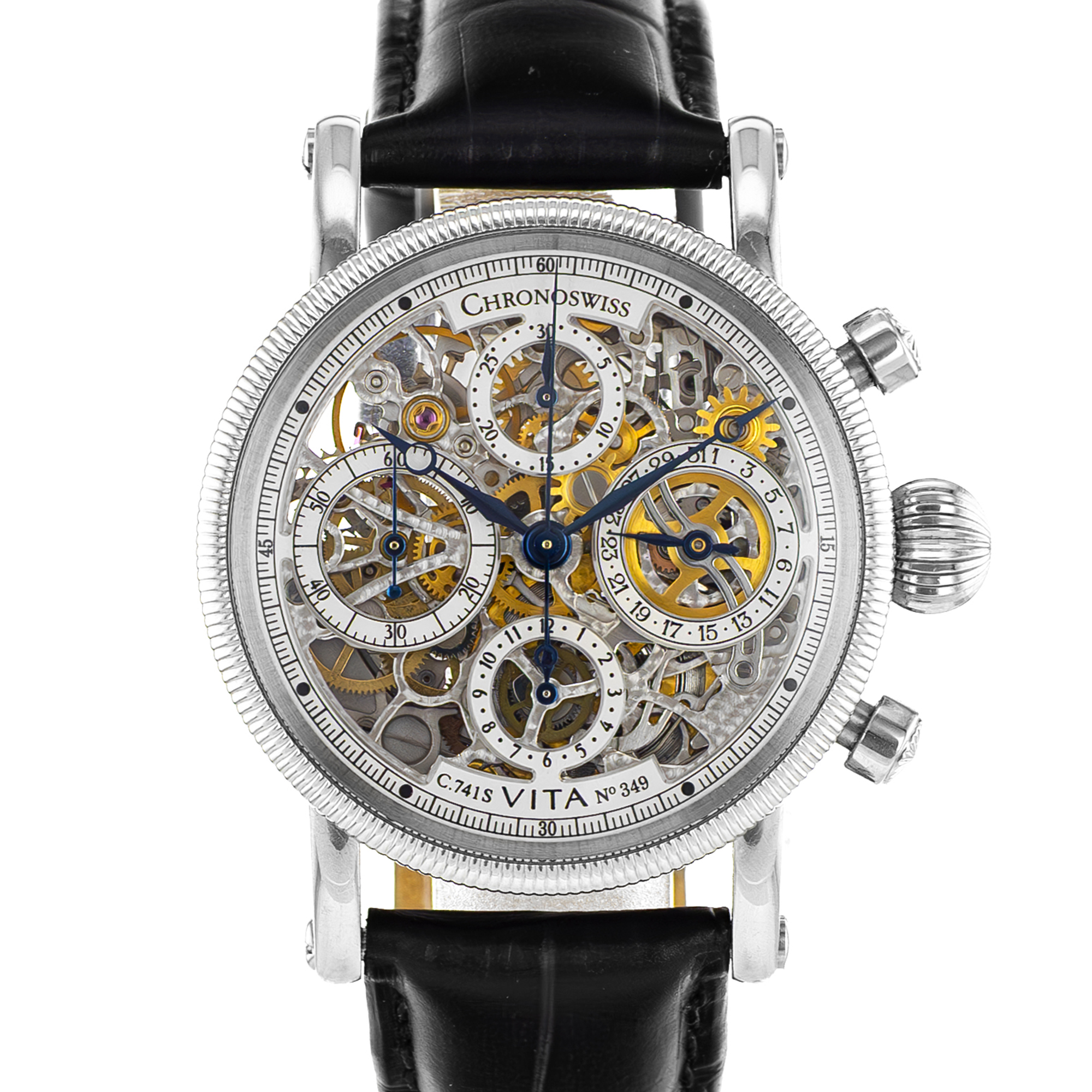 Chronoswiss Opus CH2573 38mm Skeleton Steel Chronograph Leather Mens Watch thumbnail 1