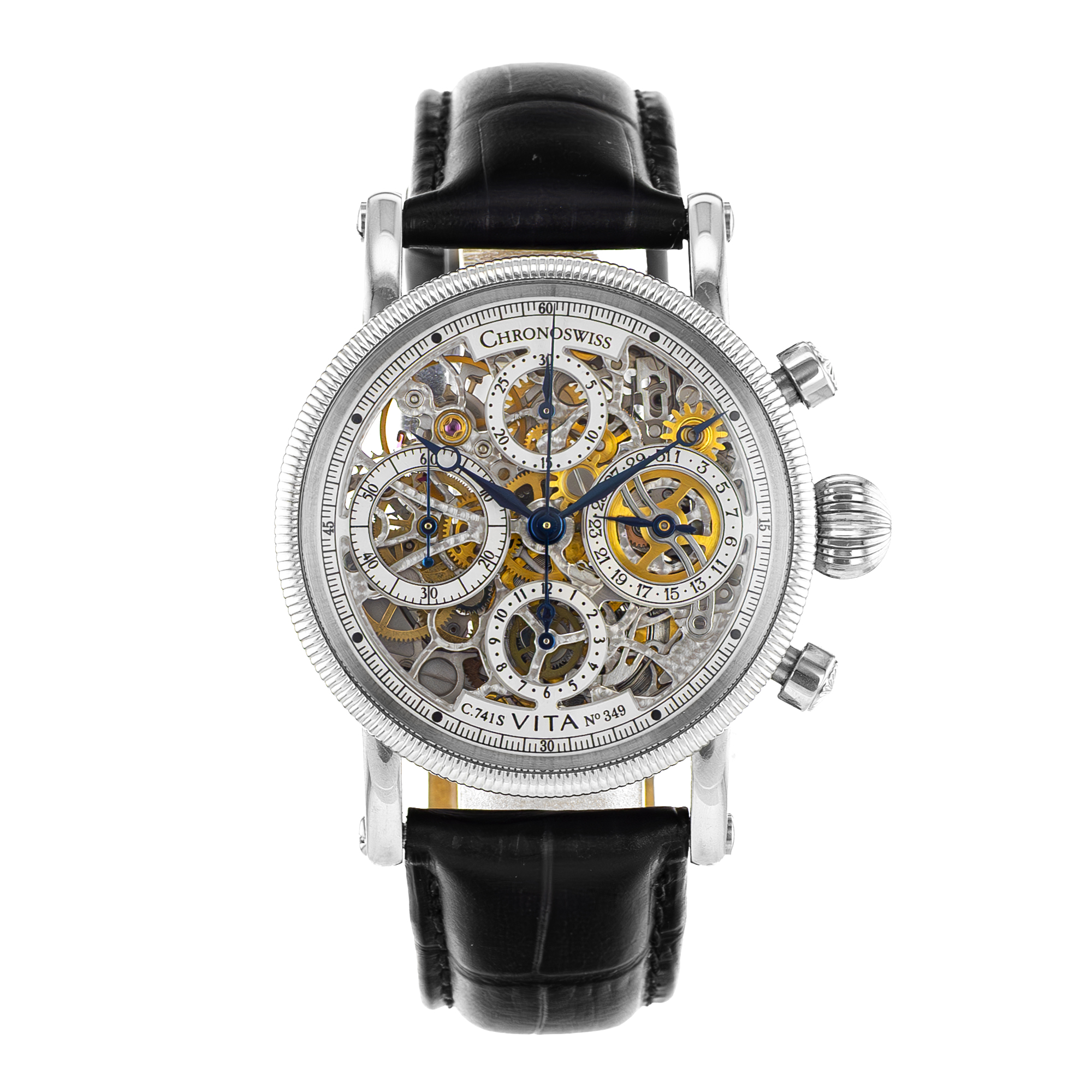 Chronoswiss Opus CH2573 38mm Skeleton Steel Chronograph Leather Mens Watch thumbnail 2