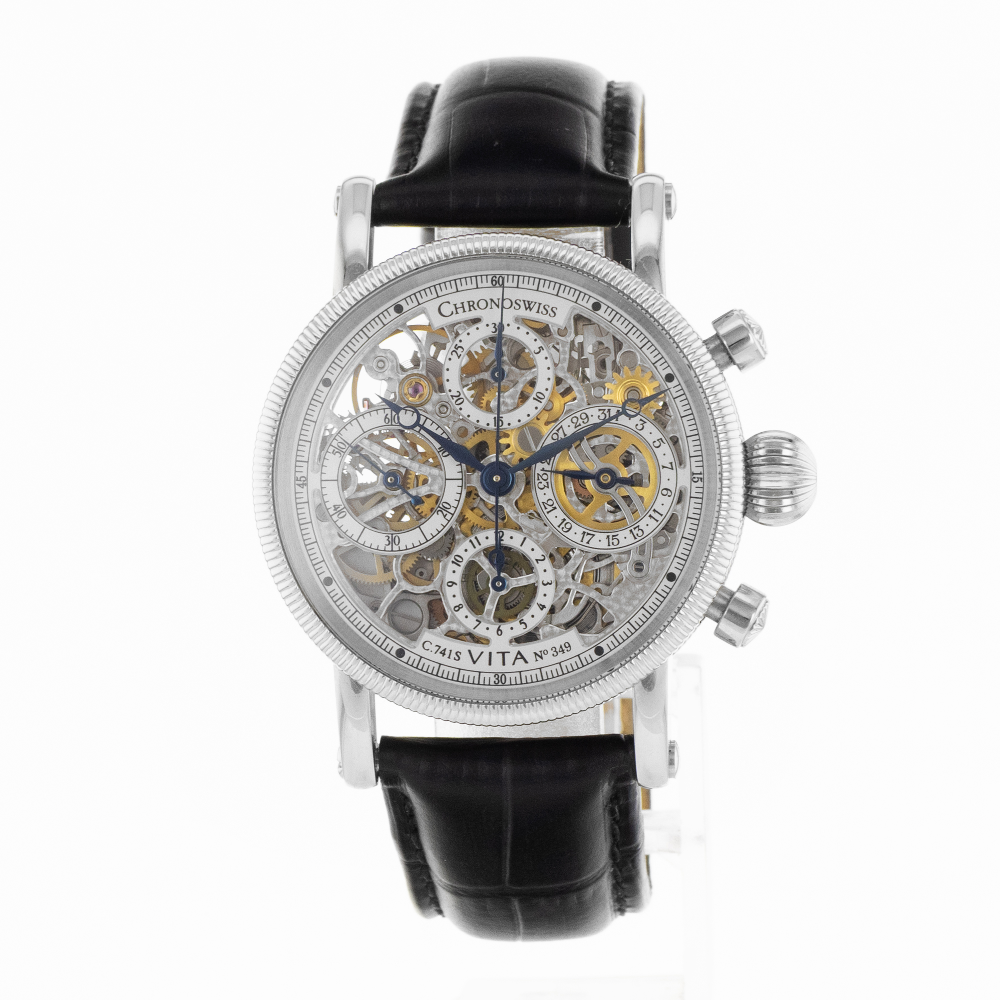 Chronoswiss Opus CH2573 38mm Skeleton Steel Chronograph Leather Mens Watch thumbnail 3