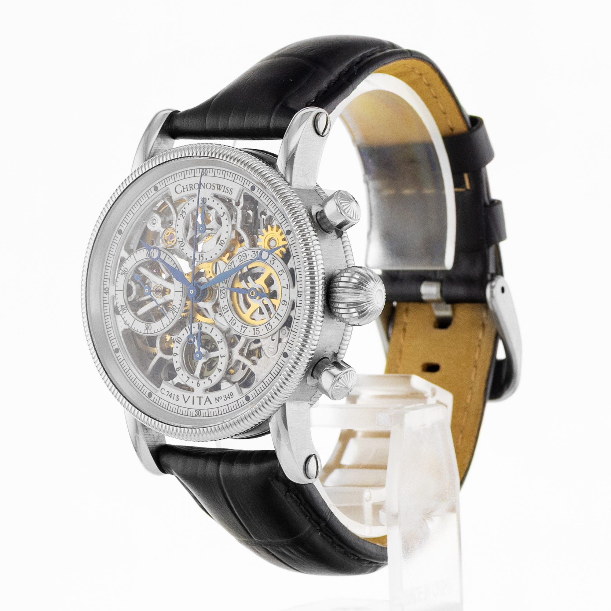 Chronoswiss Opus CH2573 38mm Skeleton Steel Chronograph Leather Mens Watch thumbnail 4