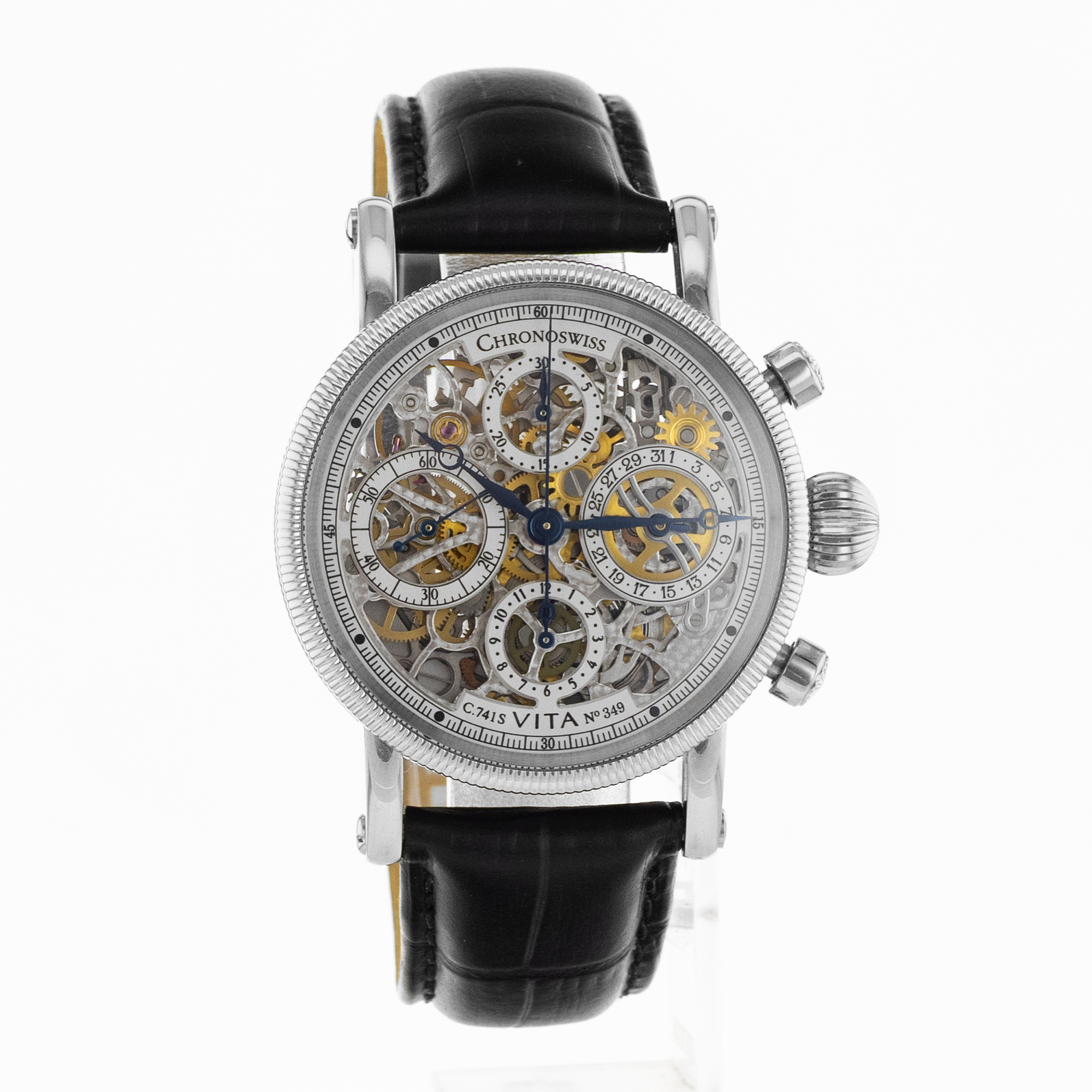 Chronoswiss Opus CH2573 38mm Skeleton Steel Chronograph Leather Mens Watch thumbnail 8