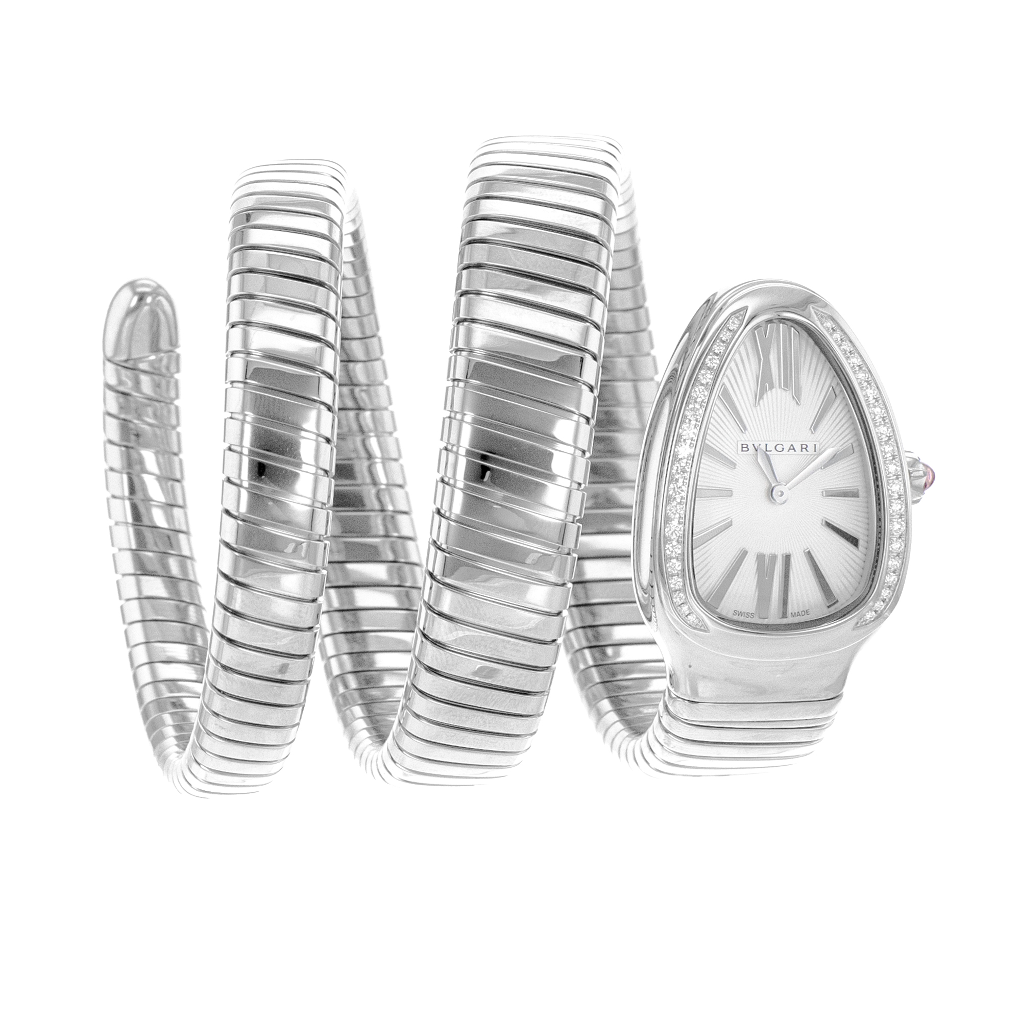 Bulgari Serpenti 101910 35mm Silver Roman Factory Diamond Steel Ladies Watch thumbnail 1