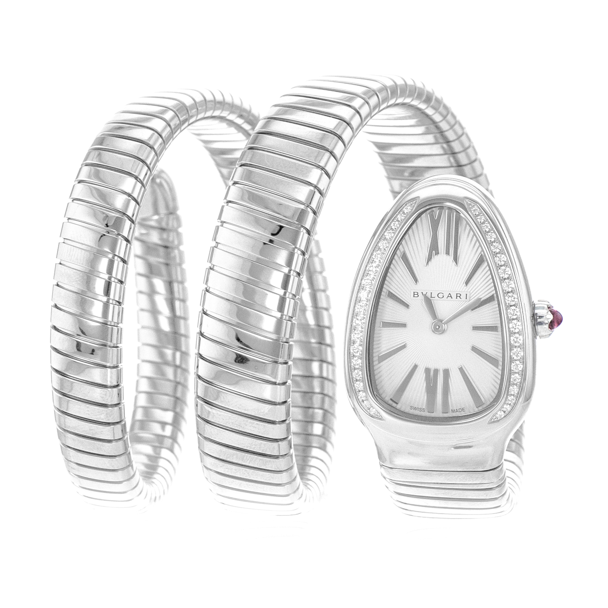 Bulgari Serpenti 101910 35mm Silver Roman Factory Diamond Steel Ladies Watch thumbnail 4