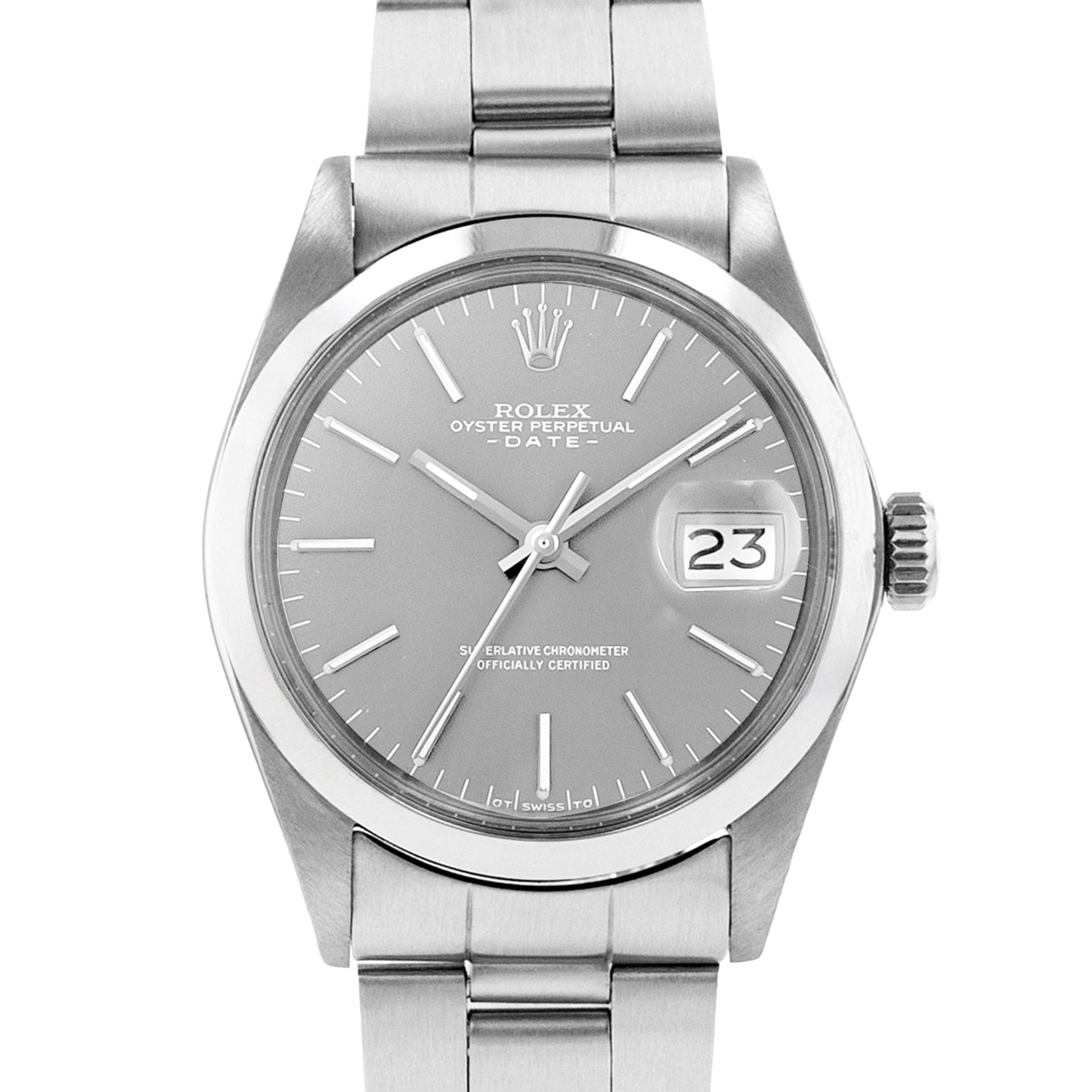 Rolex Oysterdate Precision 6694 34mm Grey Stick Steel Smooth Mens Watch 1969 thumbnail 1