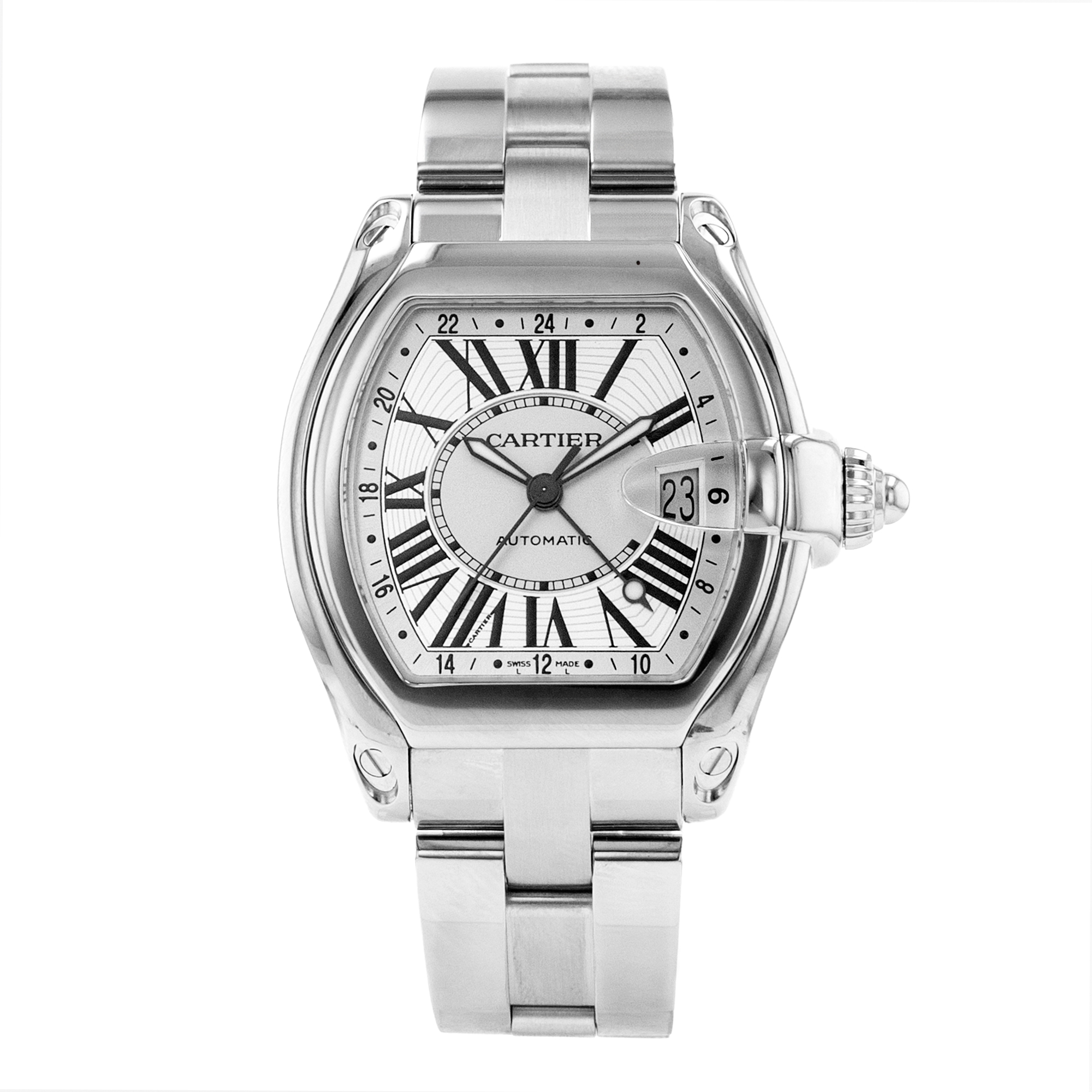 Cartier Roadster W62032X6 2722 40mm XL Silver Roman GMT Steel Mens Watch 2010 thumbnail 2