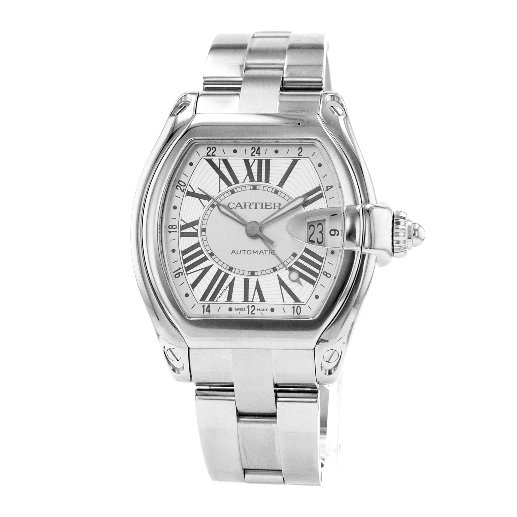 Cartier Roadster W62032X6 2722 40mm XL Silver Roman GMT Steel Mens Watch 2010 thumbnail 3