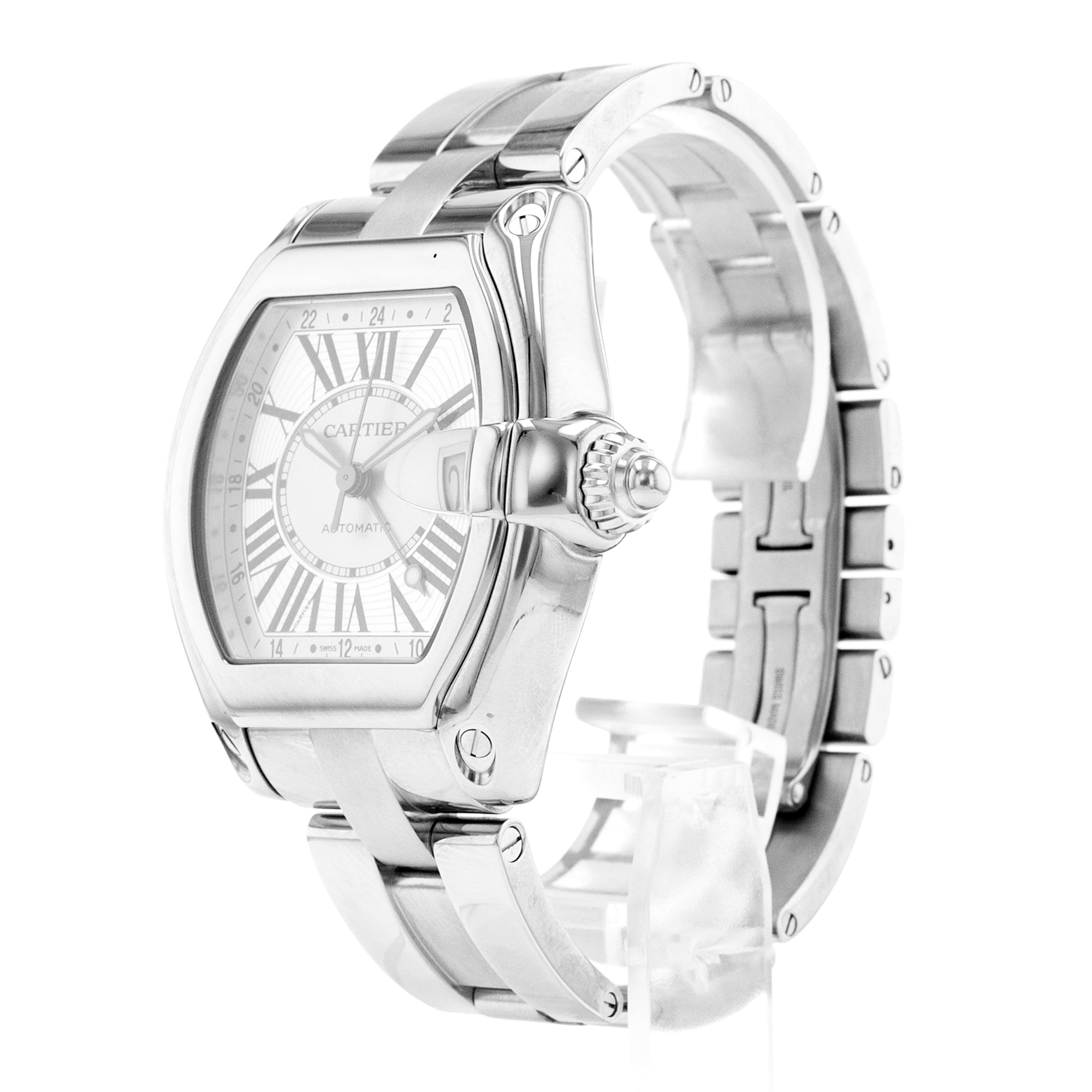 Cartier Roadster W62032X6 2722 40mm XL Silver Roman GMT Steel Mens Watch 2010 thumbnail 4