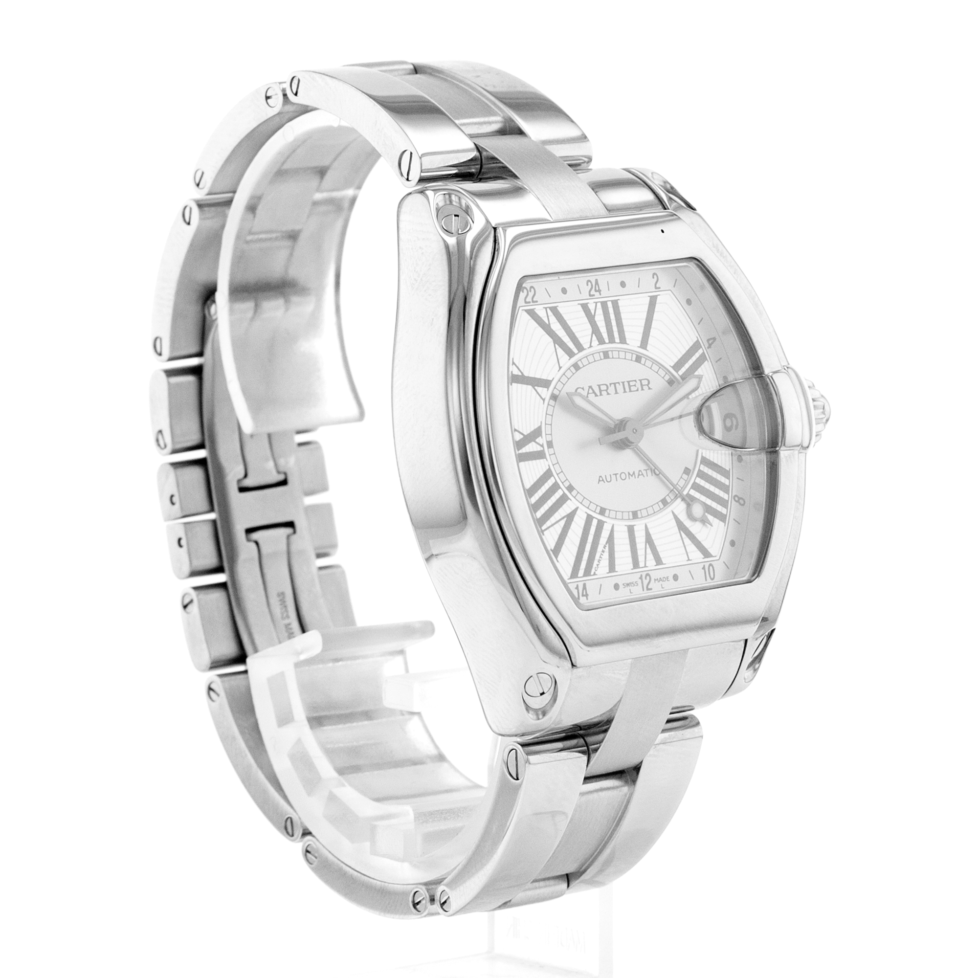 Cartier Roadster W62032X6 2722 40mm XL Silver Roman GMT Steel Mens Watch 2010 thumbnail 7