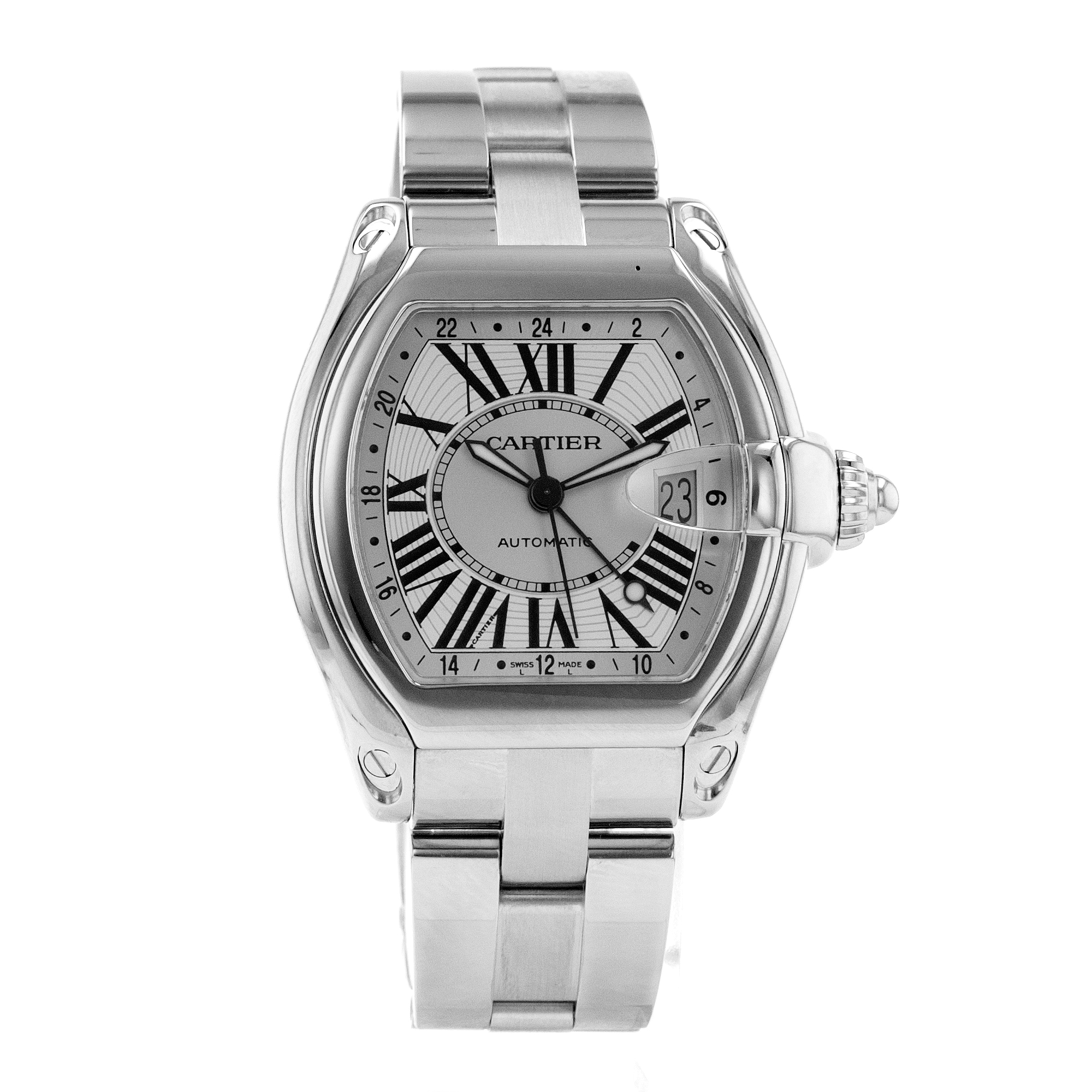 Cartier Roadster W62032X6 2722 40mm XL Silver Roman GMT Steel Mens Watch 2010 thumbnail 8