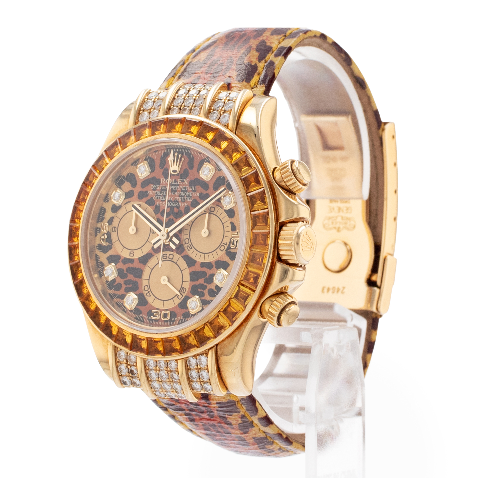 Rolex Daytona 116598 SACO Cosmograph Leopard Diamond Orange Yellow Gold Watch thumbnail 4