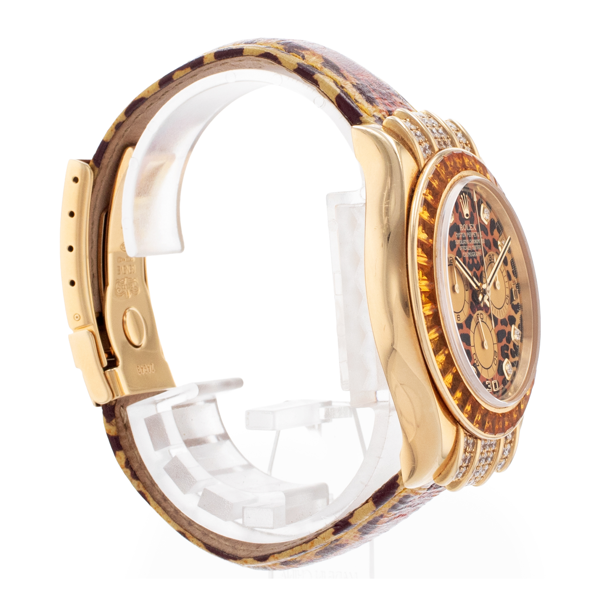 Rolex Daytona 116598 SACO Cosmograph Leopard Diamond Orange Yellow Gold Watch thumbnail 6