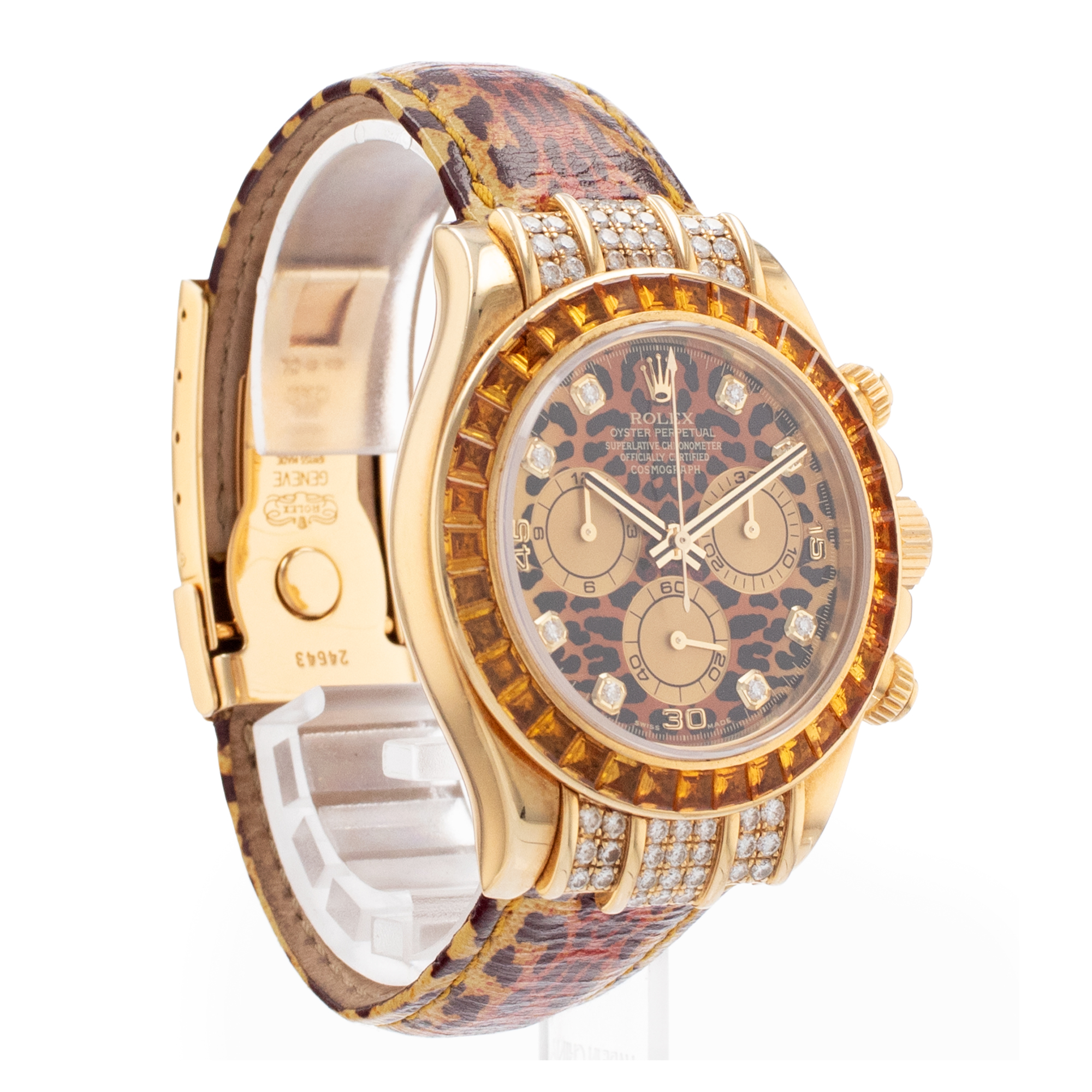 Rolex Daytona 116598 SACO Cosmograph Leopard Diamond Orange Yellow Gold Watch thumbnail 7