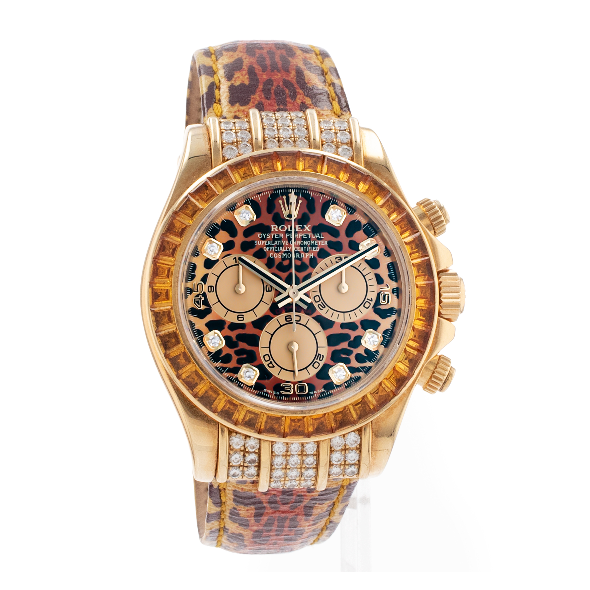Rolex Daytona 116598 SACO Cosmograph Leopard Diamond Orange Yellow Gold Watch thumbnail 8