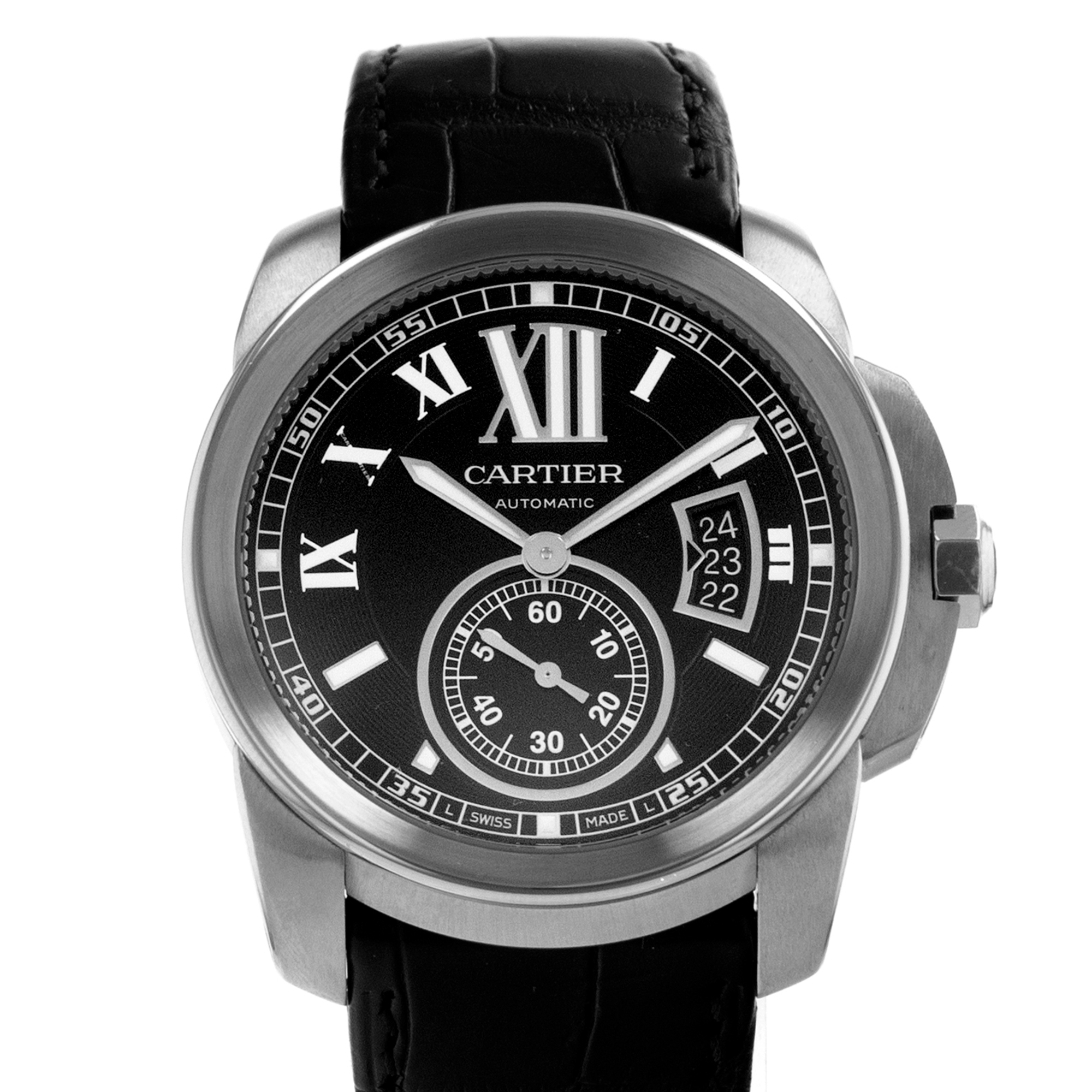 Cartier Calibre de Cartier W7100041 3389 42mm Black Roman Leather Mens Watch thumbnail 1