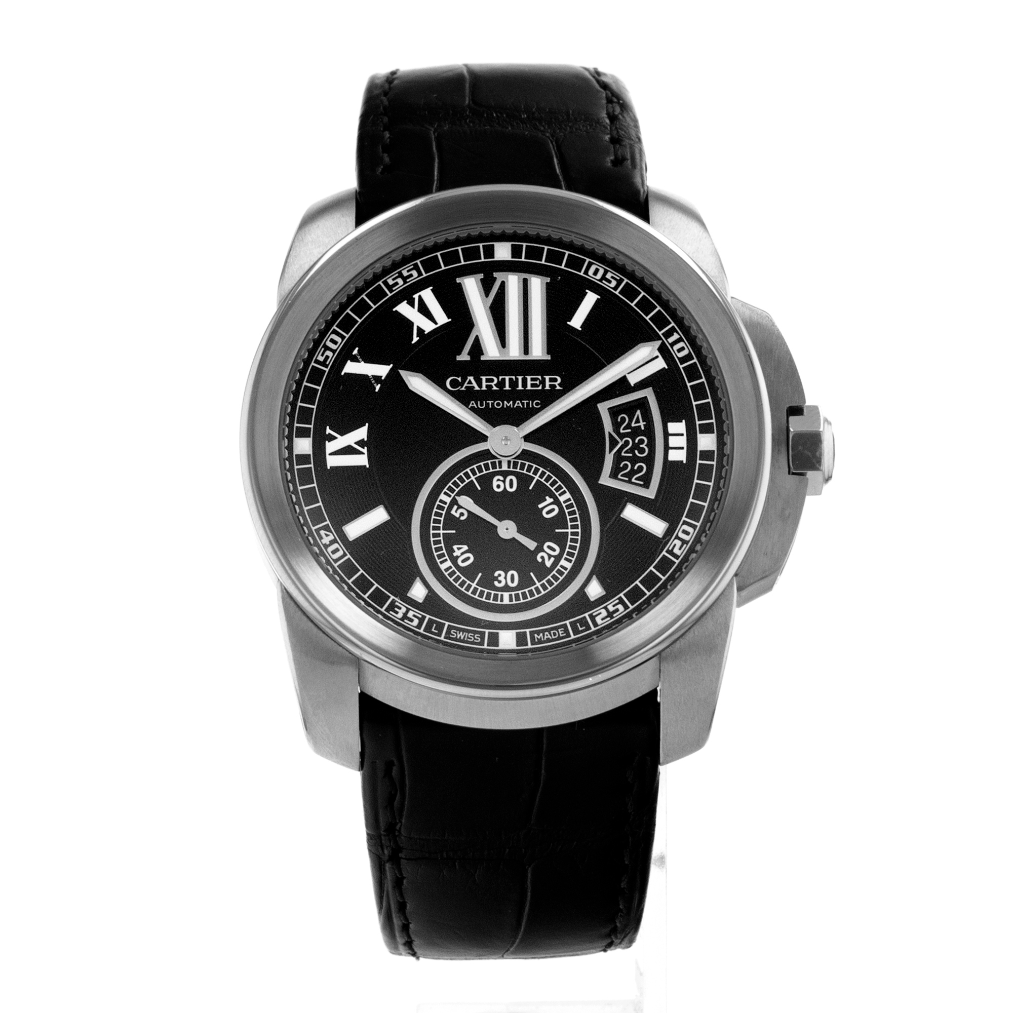 Cartier Calibre de Cartier W7100041 3389 42mm Black Roman Leather Mens Watch thumbnail 2