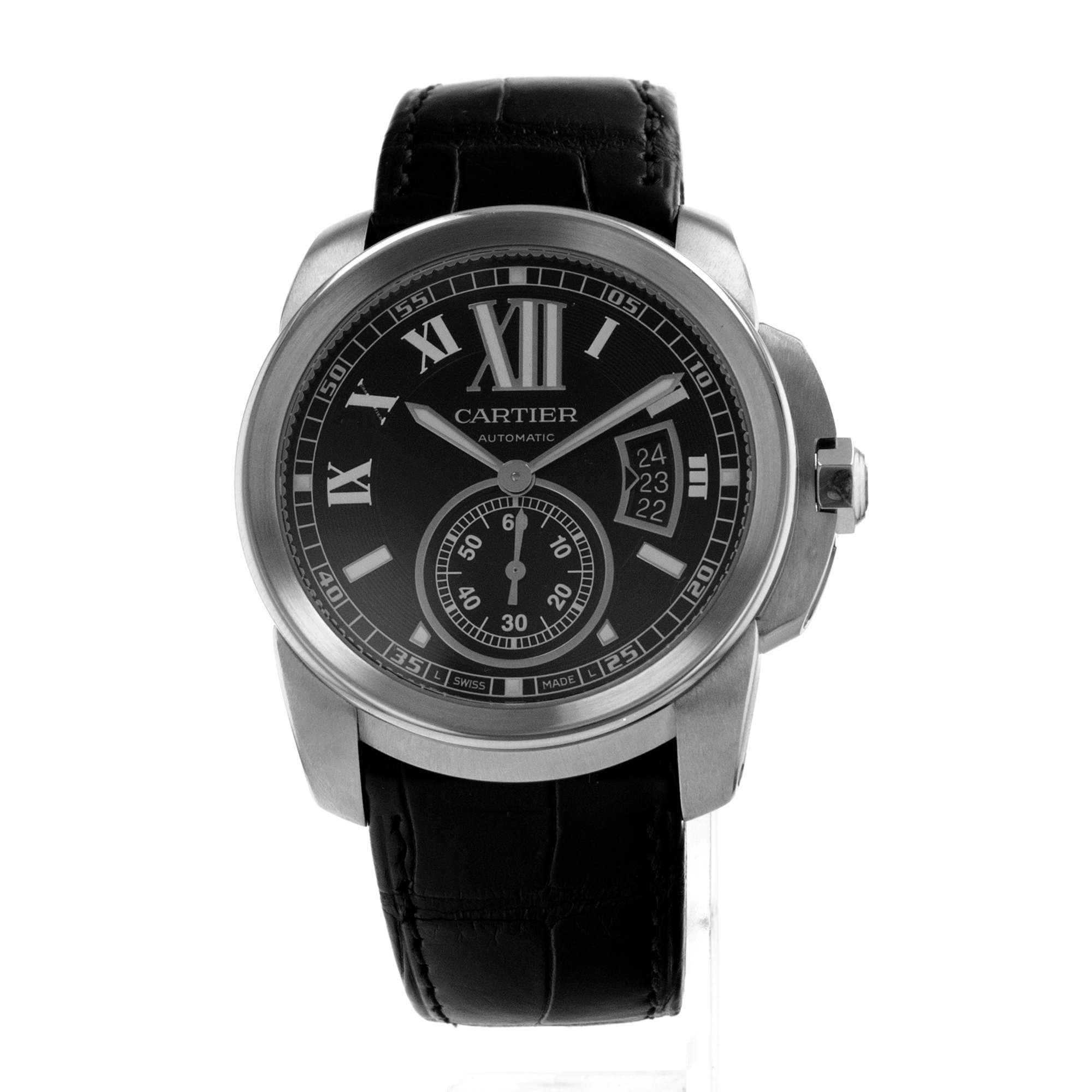 Cartier Calibre de Cartier W7100041 3389 42mm Black Roman Leather Mens Watch thumbnail 3
