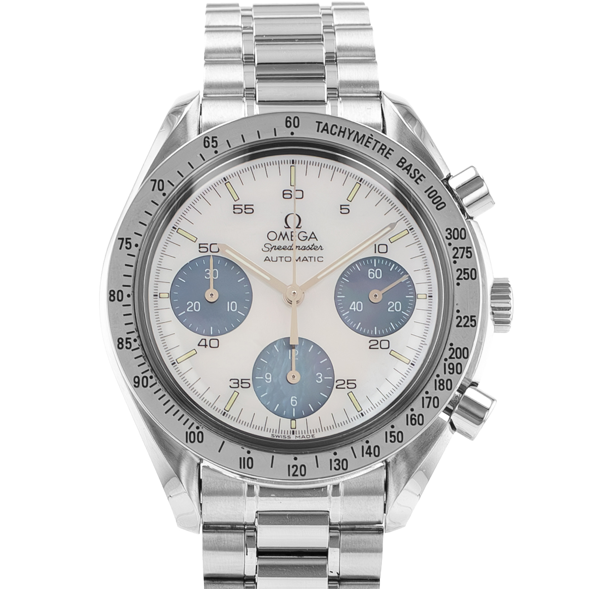 Omega Speedmaster 3502.74 White MOP Sub Dials Steel Chronograph Mens Watch thumbnail 1