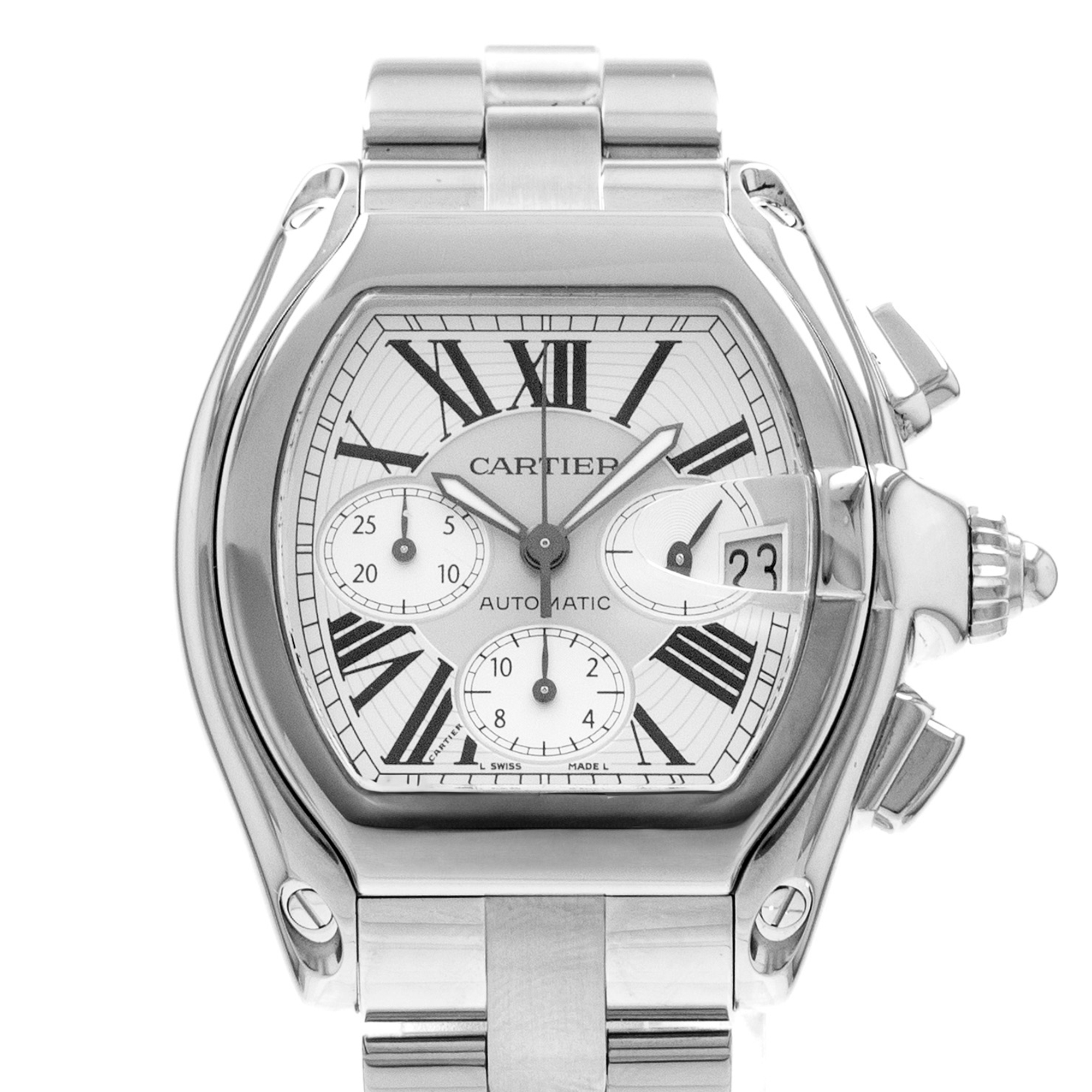 Cartier Roadster W62019X6 2618 43mm Silver Roman Chronograph Steel Mens Watch thumbnail 1
