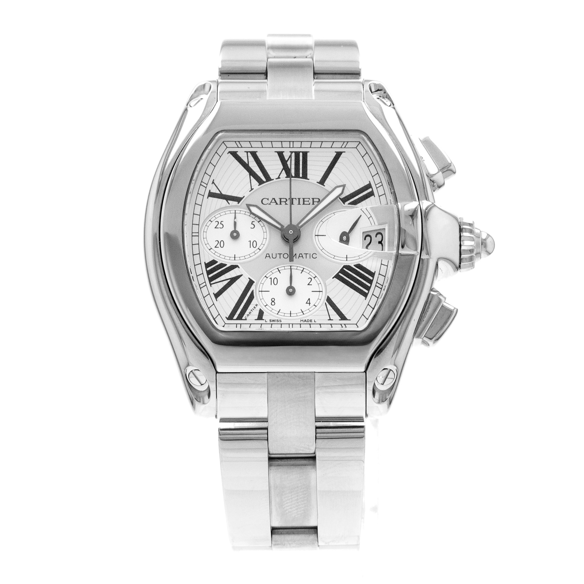 Cartier Roadster W62019X6 2618 43mm Silver Roman Chronograph Steel Mens Watch thumbnail 2