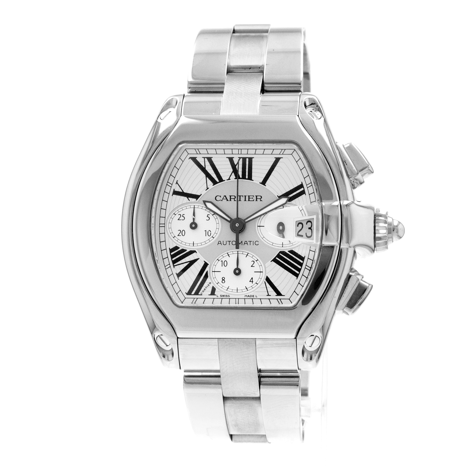 Cartier Roadster W62019X6 2618 43mm Silver Roman Chronograph Steel Mens Watch thumbnail 3